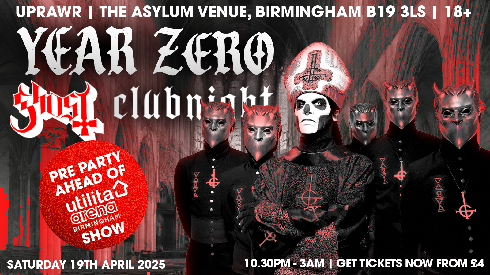 YEAR ZERO: The ‘Ghost’ Clubnight – Birmingham Arena Gig Pre Party: Ghost Hits + Metal, Classic Metal, Rock & Hard Rock Clubnight