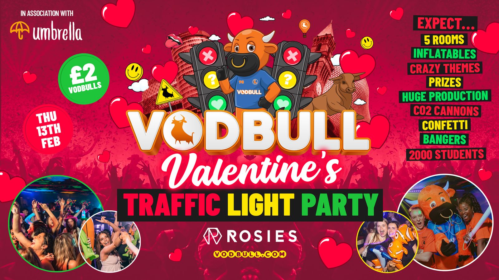 🧡 VODBULL [FINAL TIX!!] 🚦 VALENTINES TRAFFIC LIGHT PARTY 🚦 at ROSIES!! 13/02/25