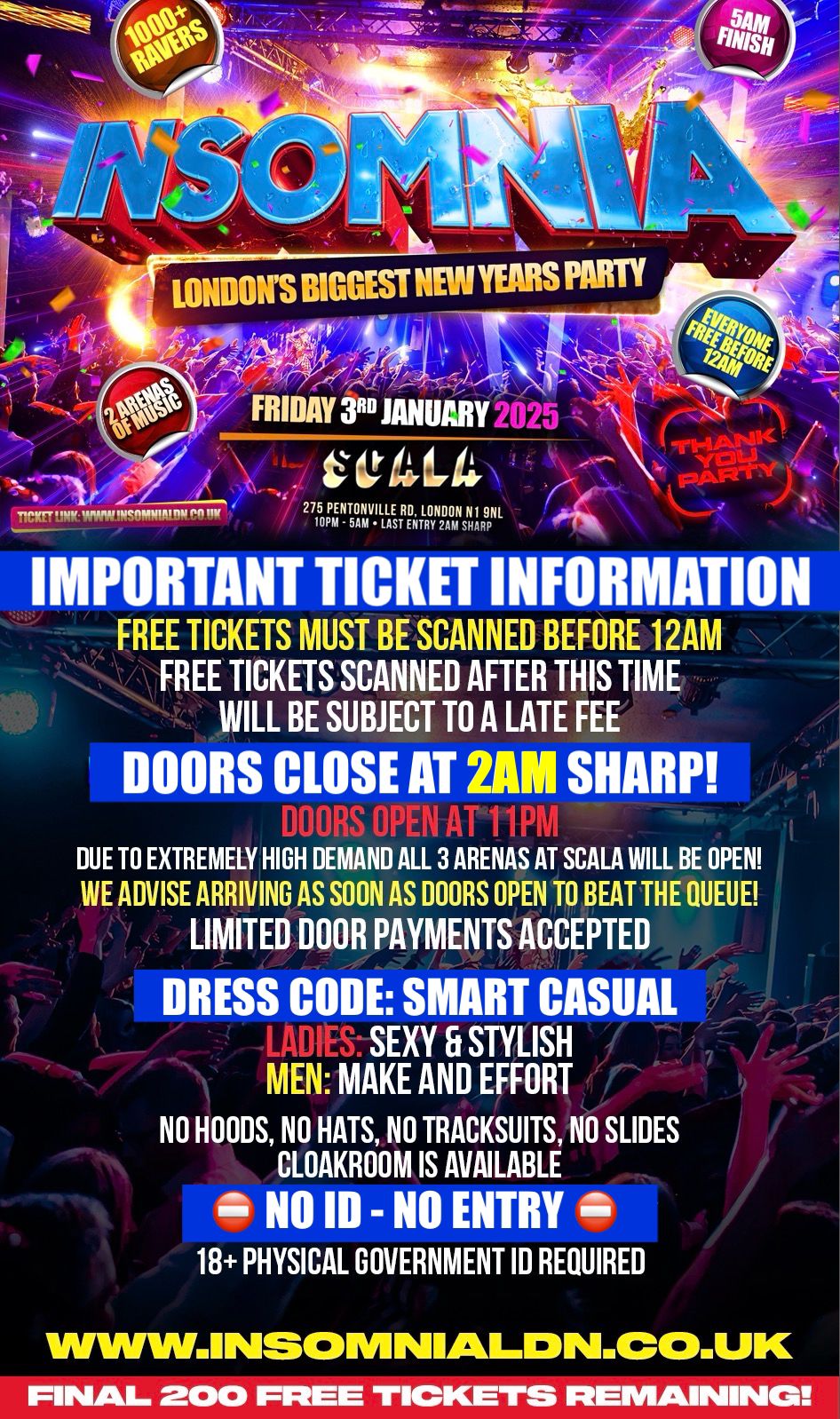 INSOMNIA – TICKETS SOLD OUT – DOOR PAYMENTS ACCEPTED