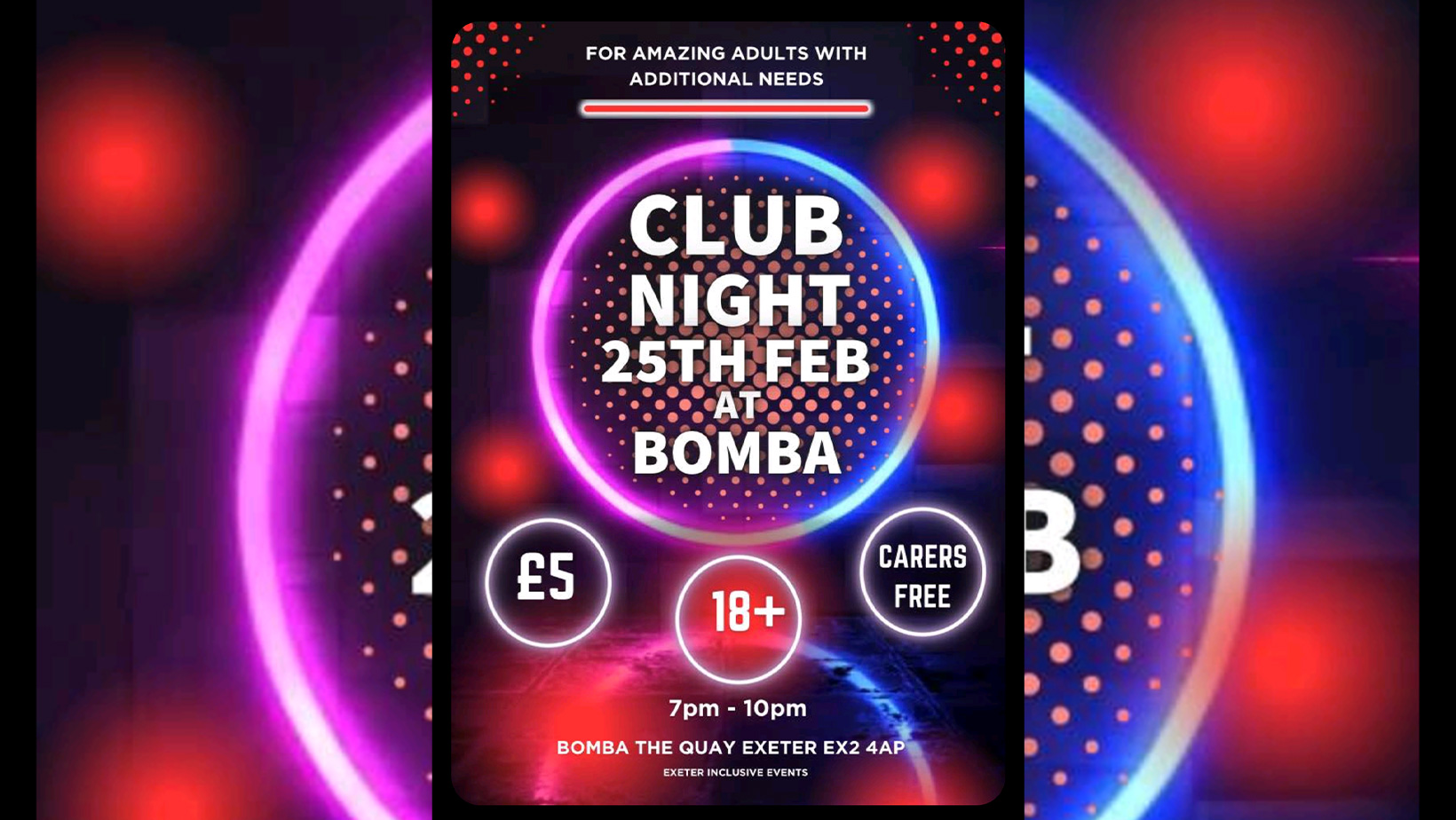 Adults With Additional Needs – Club Night – Tues 25 Feb 2025 – Bomba – Exeter Quay