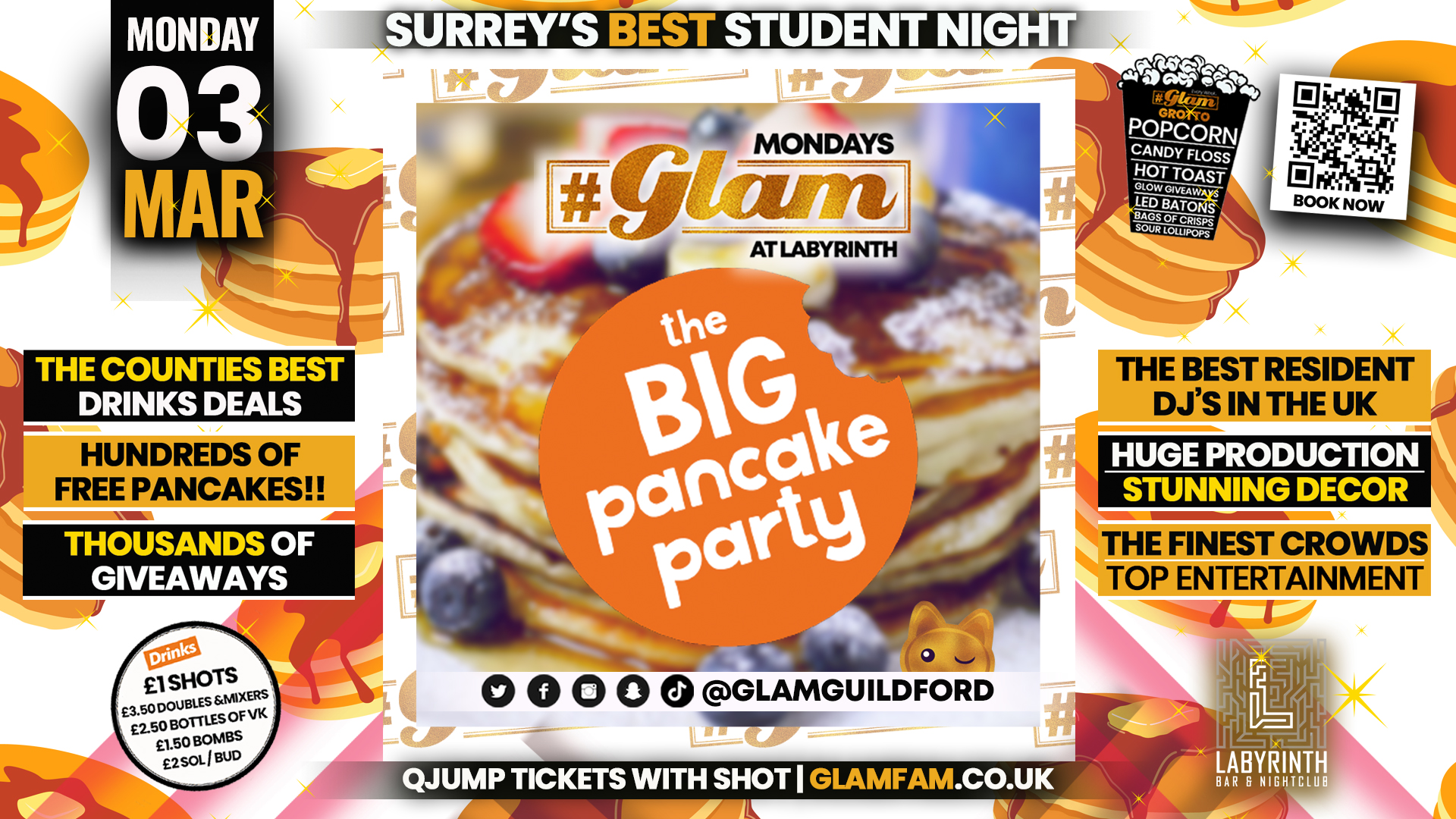 Glam🥞 PANCAKE PARTY!! 🥞 £1 Shot! Tickets from £2! Monday at Labs