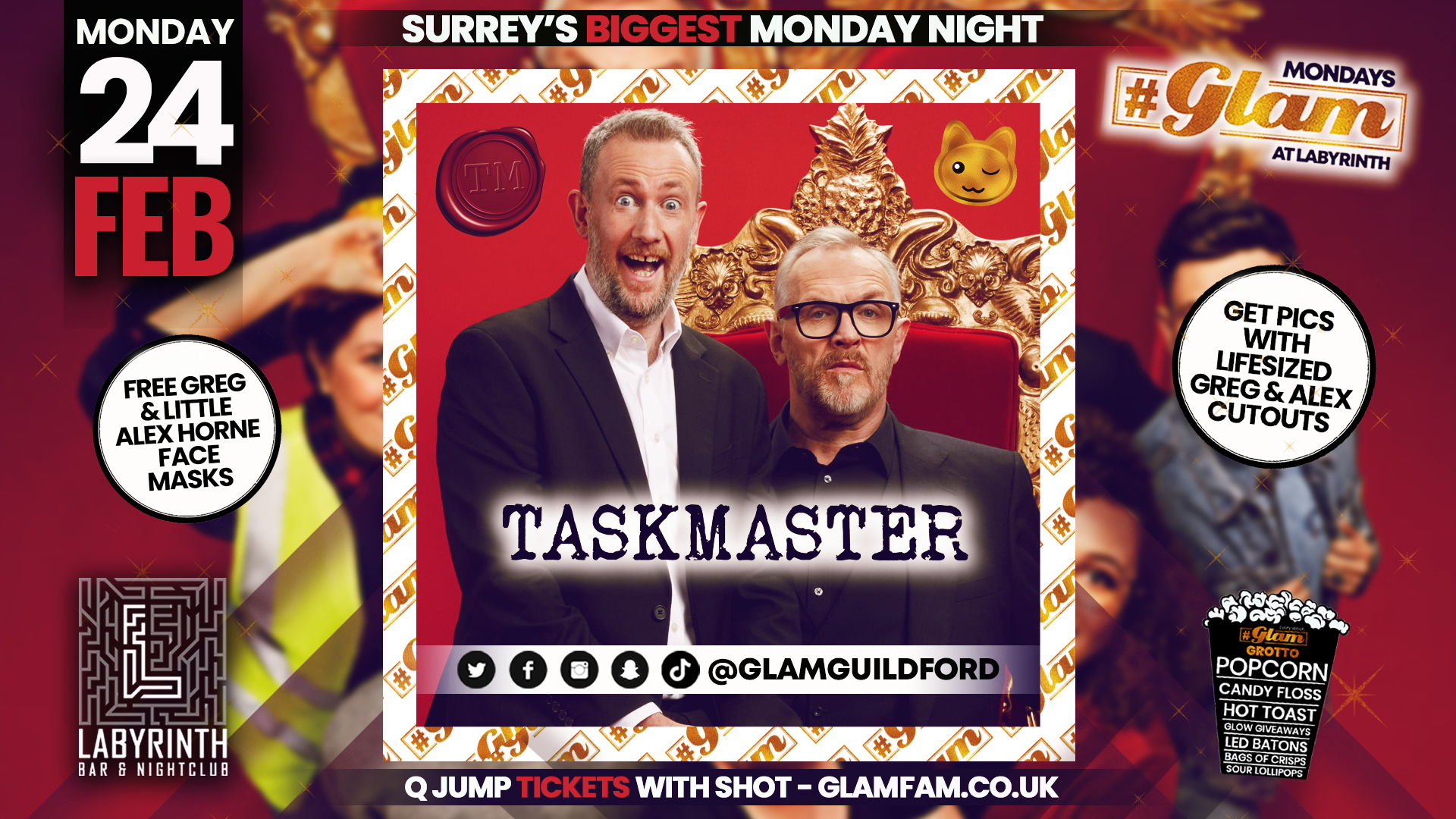Glam 🤩 TASKMASTER! 🤩 Surrey’s Biggest Monday Night ❤️‍🔥 £1 Shot! Tickets from £2! Mondays at Labs 😻