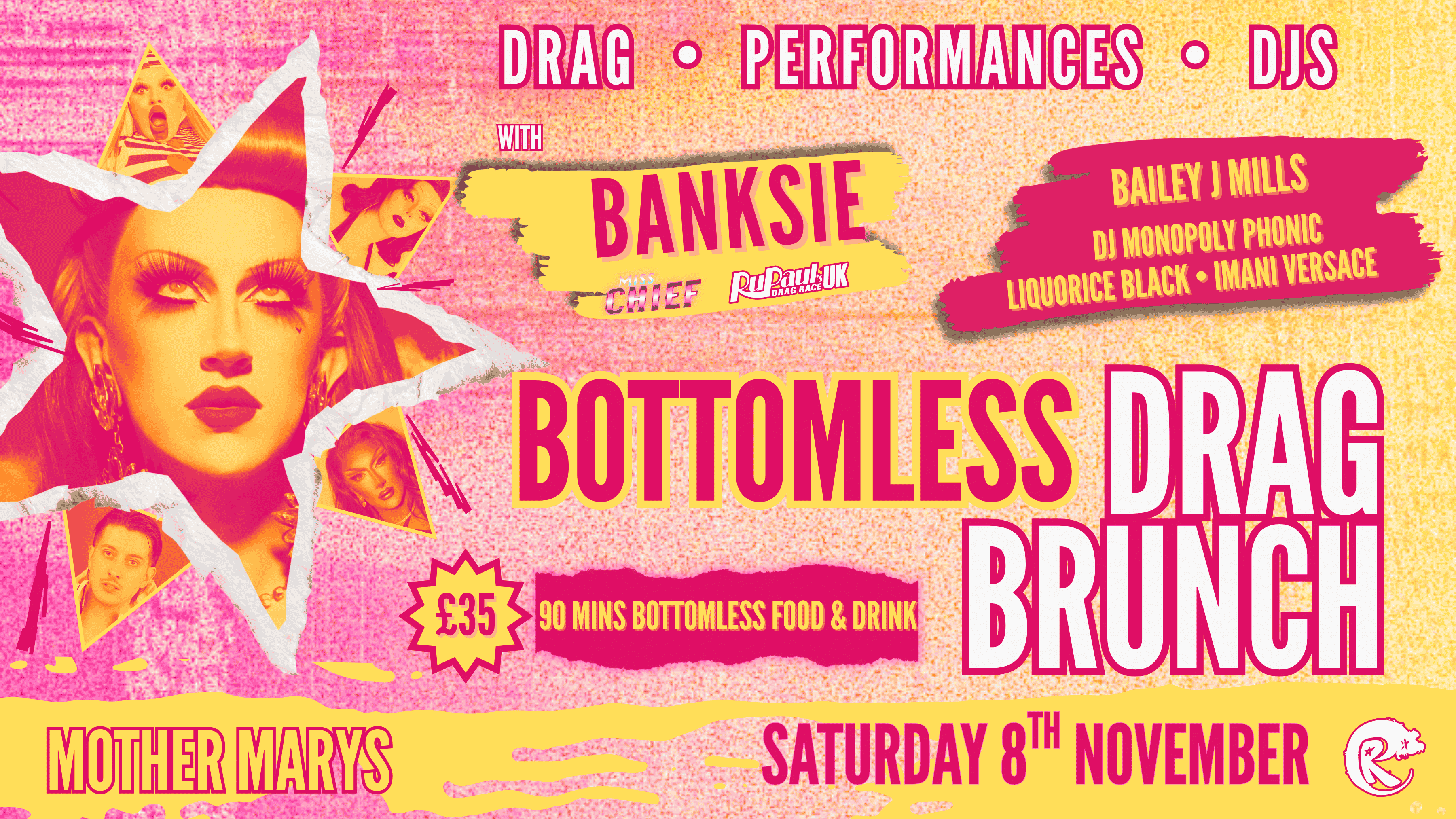 MISS CHIEF Bottomless Drag Brunch w/ Banksie, Bailey J Mills, Liquorice Black, Imani Versace, and DJ Monopoly Phonic