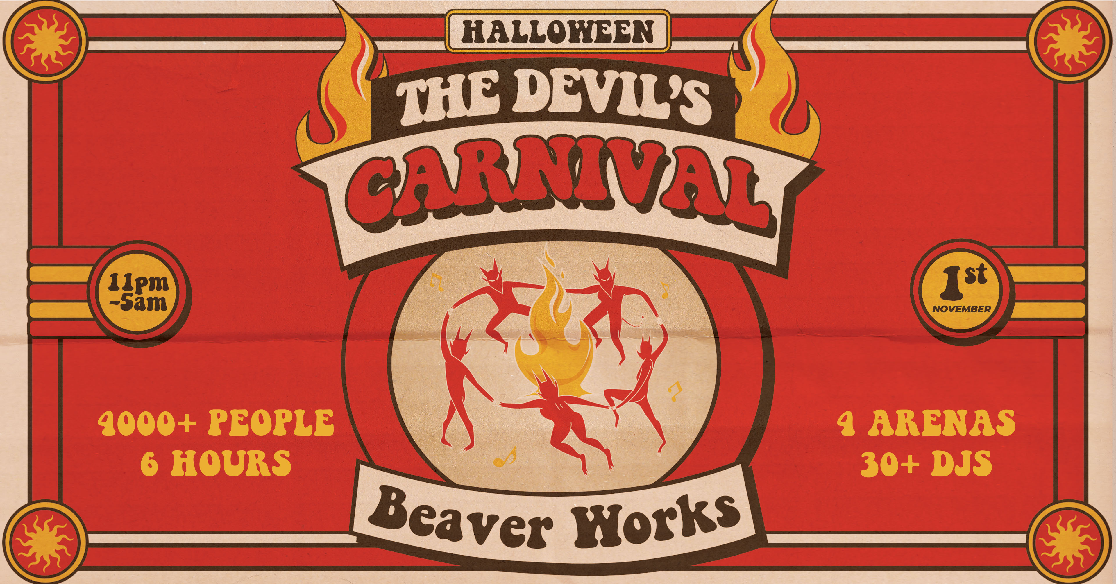 💀👺 KONNEKT PRESENTS : THE DEVIL’S CARNIVAL – HALLOWEEN FESTIVAL – BEAVER WORKS 💀 4 ARENAS – 30+ DJS – 4000+ PEOPLE – 6 HOURS 💀 1st NOVEMBER