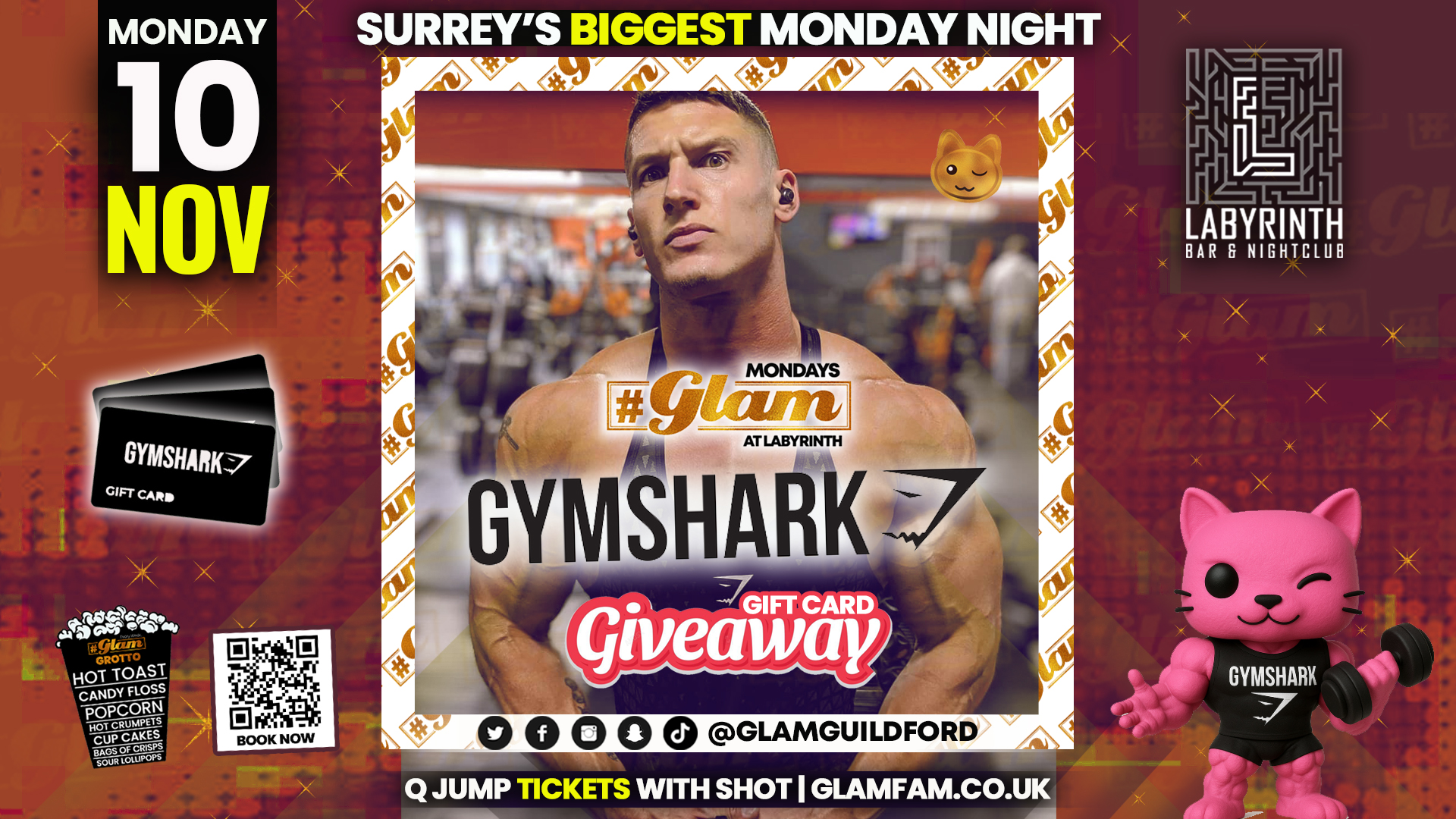 😻 Glam at Labyrinth 🦈 GYM SHARK GIVEAWAY! 💪🏼🦈 Surrey’s Biggest Monday Night! 🤩