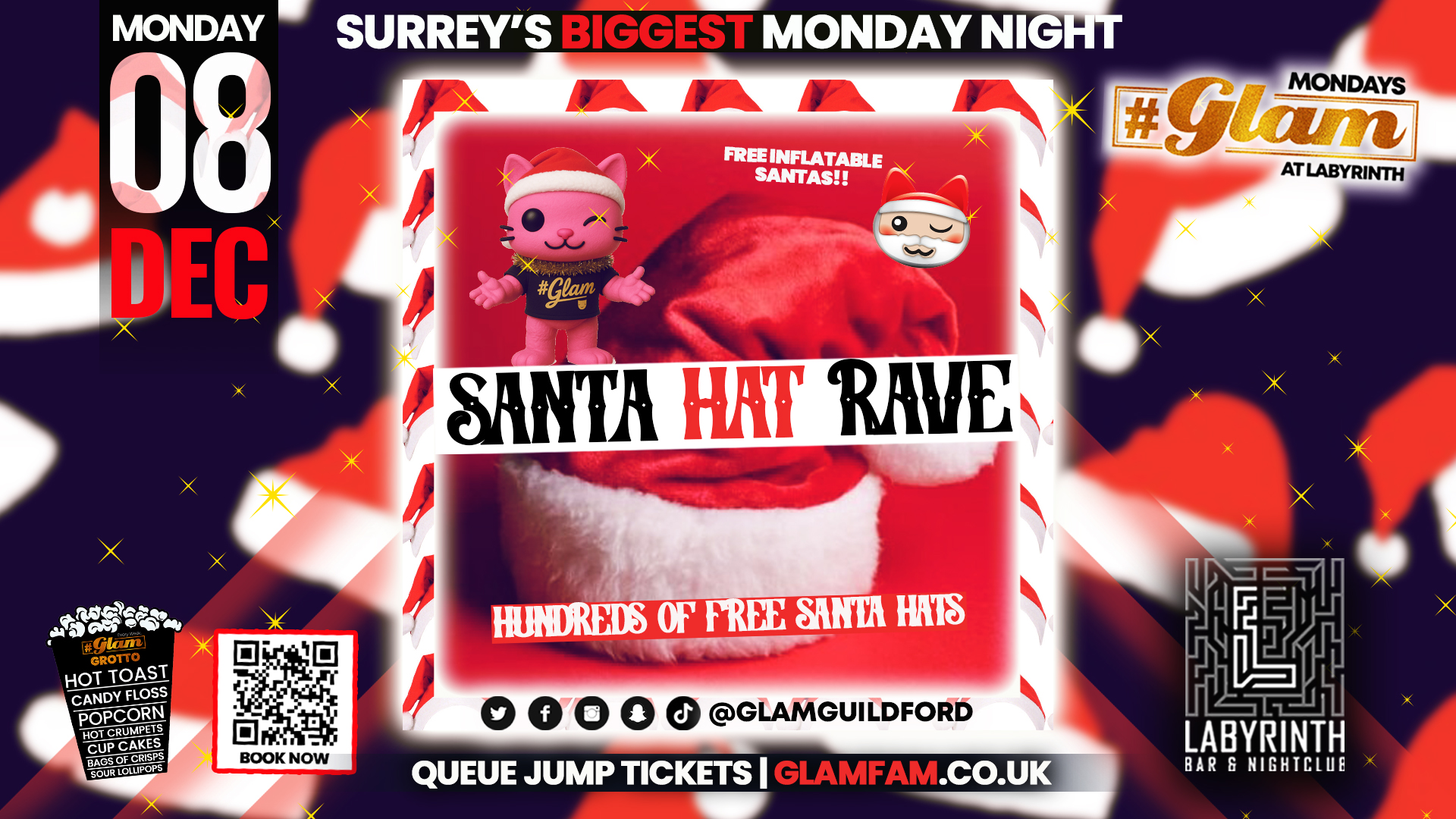 😻 Glam at Labyrinth 🎅🏼 SANTA HAT RAVE! 🎅🏼 Surrey’s Biggest Monday Night! 🤩