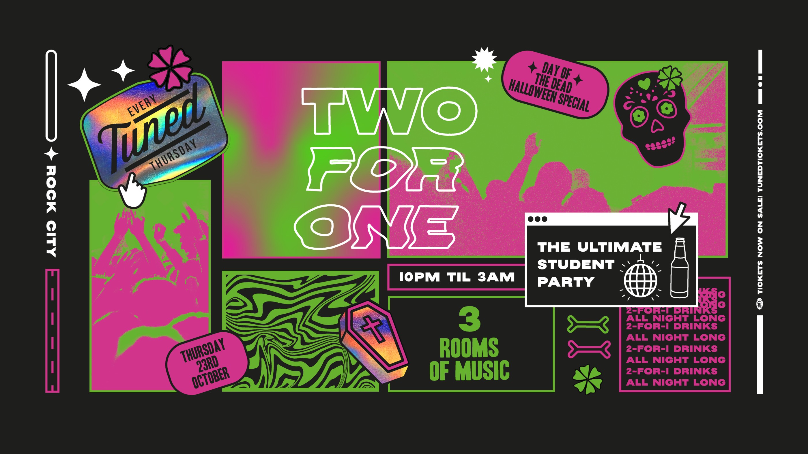 Tuned – (ADVANCE TICKETS SOLD OUT – PAY ON THE DOOR AVAILABLE FROM 10PM) – DAY OF THE DEAD HALLOWEEN SPECIAL – Nottingham’s Biggest Student Night – 2-4-1 Drinks All Night Long – (inc Silent Disco In Beta Room) 23/10/25