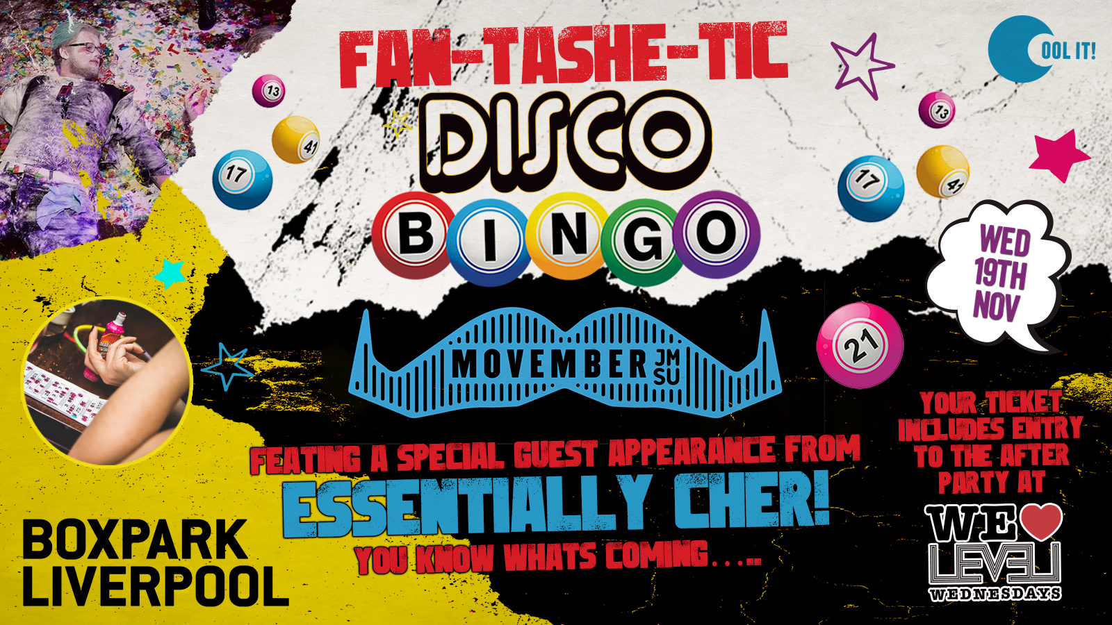 DISCO BINGO – FAN-TASHE-TIC : Movember Special!  🎟️ INCLUDES ENTRY TO LEVEL FOR THE AFTER PARTY 🎊
