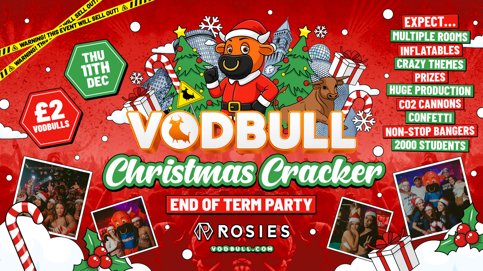 🧡🎅 VODBULL CHRISTMAS CRACKER!! END OF TERM PARTY! ⚠️[200 SPACES ON THE DOOR FROM 11PM!]⚠️ at ROSIES!! 11/12