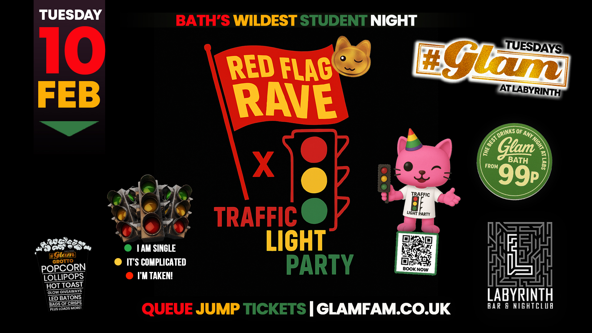 Glam – 🚩RED FLAG RAVE 🚩Bath’s Wildest Student Night!! | Tickets and Drinks from 99p!‼️Every Tuesday at Labyrinth 😻