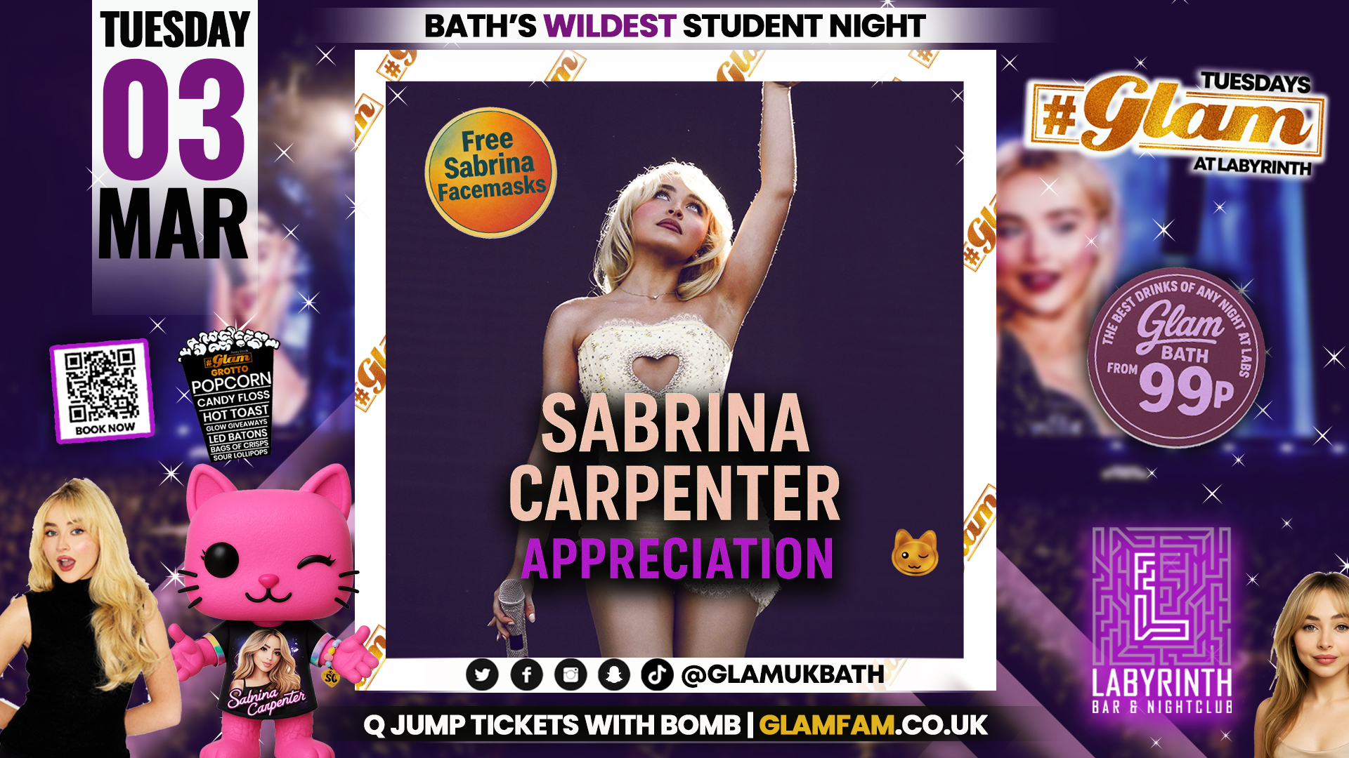 Glam – 🎤 SABRINA CARPENTER APPRECIATION 🎤 Bath’s Wildest Student Night!! | Tickets and Drinks from 99p!‼️Every Tuesday at Labyrinth 😻