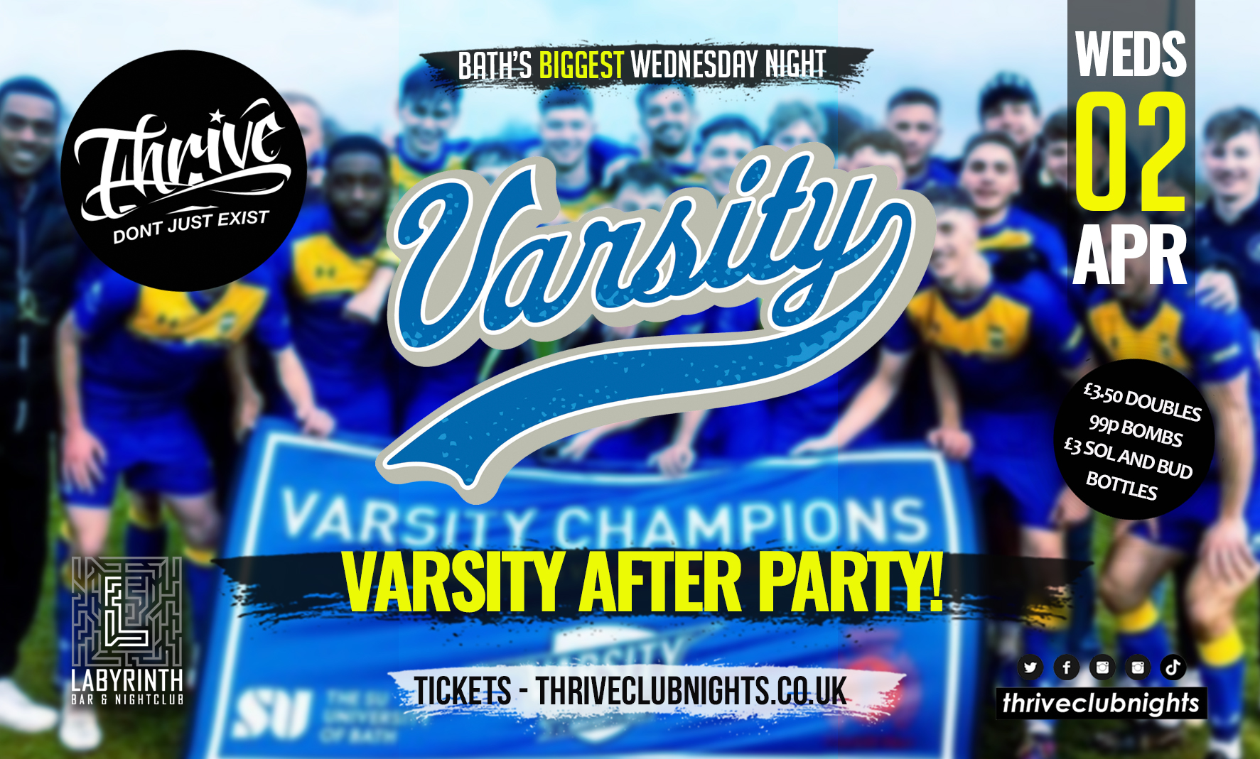 Thrive Wednesdays at Labs – VARSITY AFTERPARTY!! 🏈🎾🤽‍♂️🤾‍♀️🏐🏓🏒