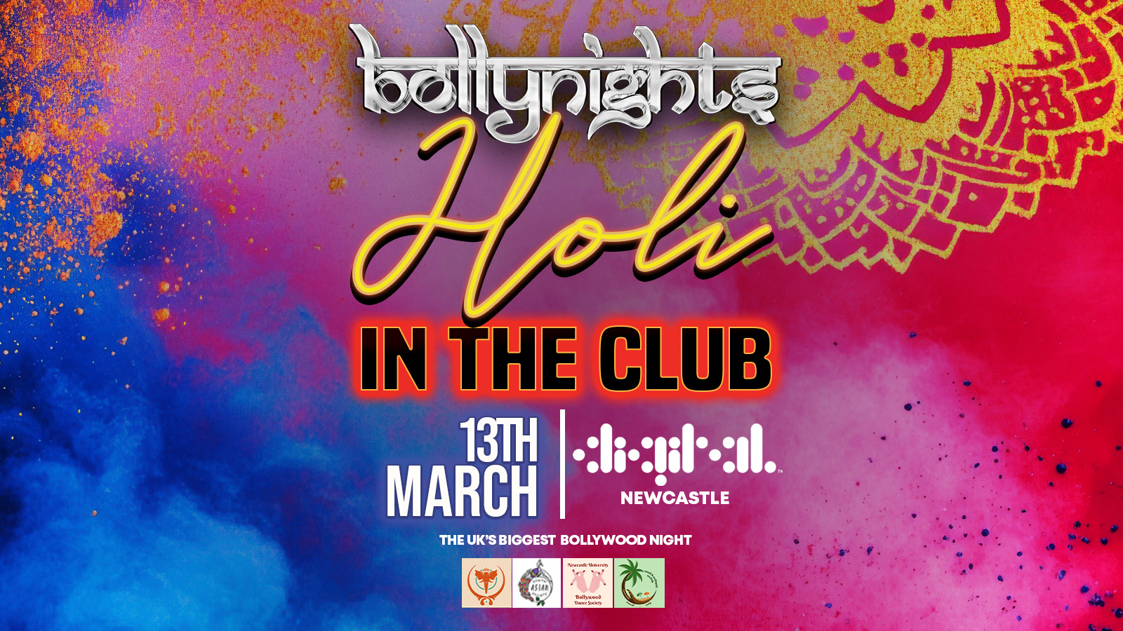 Bollynights Newcastle – Holi in the club | Thursday 13th March | Digital