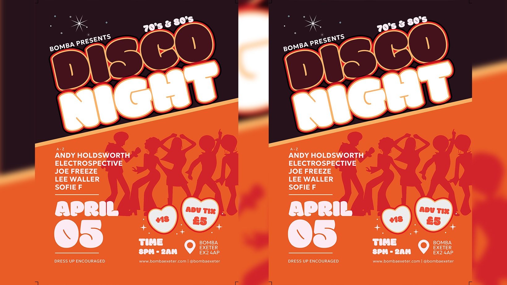 70’s & 80’s DISCO NIGHT – Sat April 5th – Bomba – Exeter