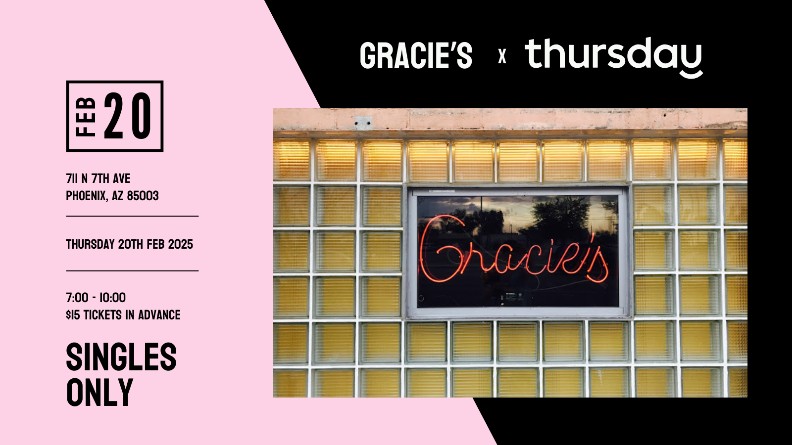 Thursday | Singles Mixer at Gracie’s Tax Bar | Phoenix