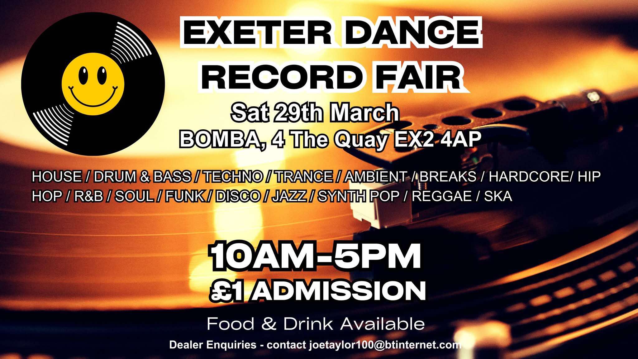 Exeter Dance Record Fair – 10am to 5pm – Sat 29 March – Bomba – Exeter