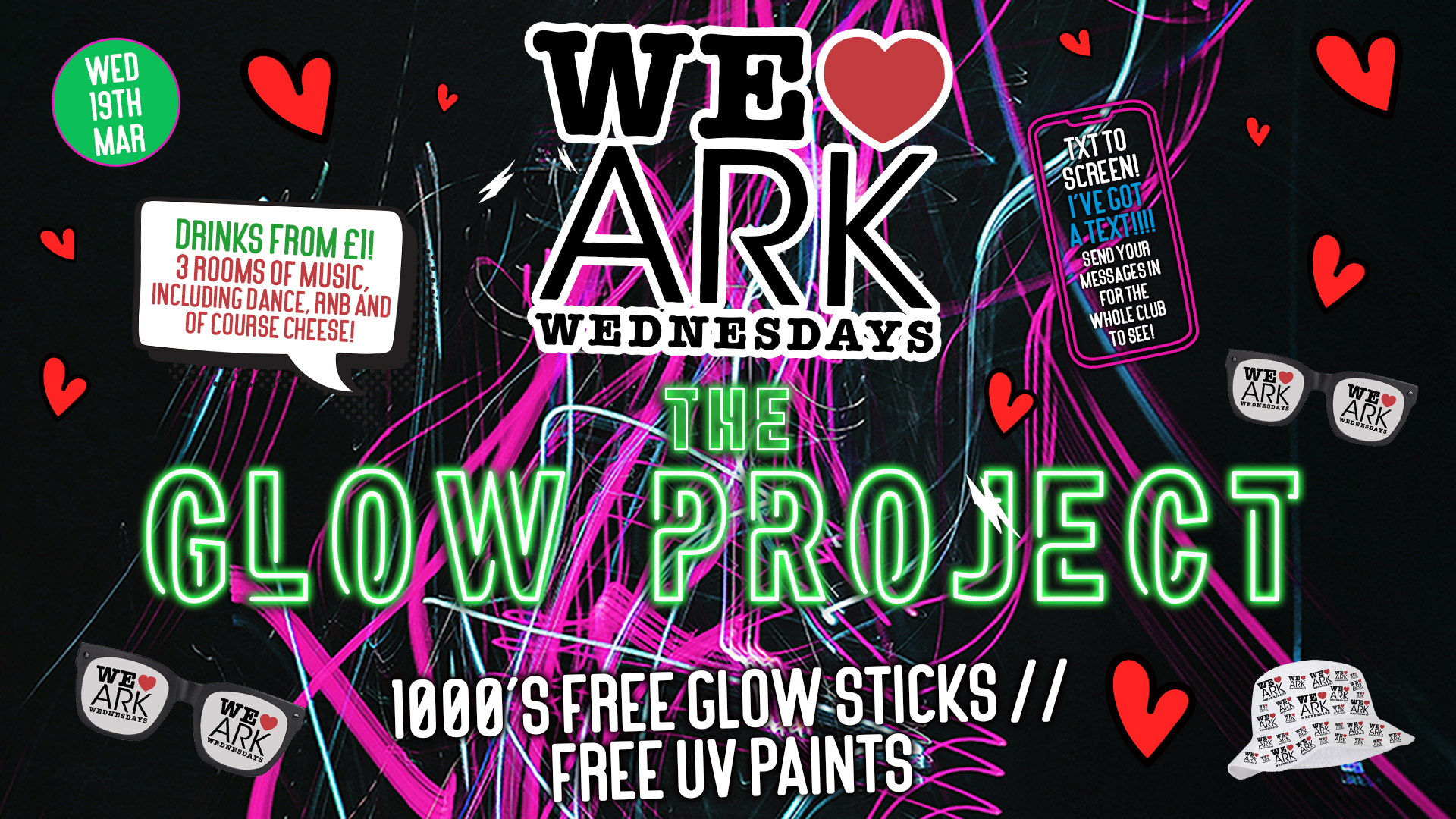 WE LOVE ❤️ WEDNESDAYS : THE GLOW PROJECT 🟡 🟢 – £2.50 DOUBLES before midnight! ❣️
