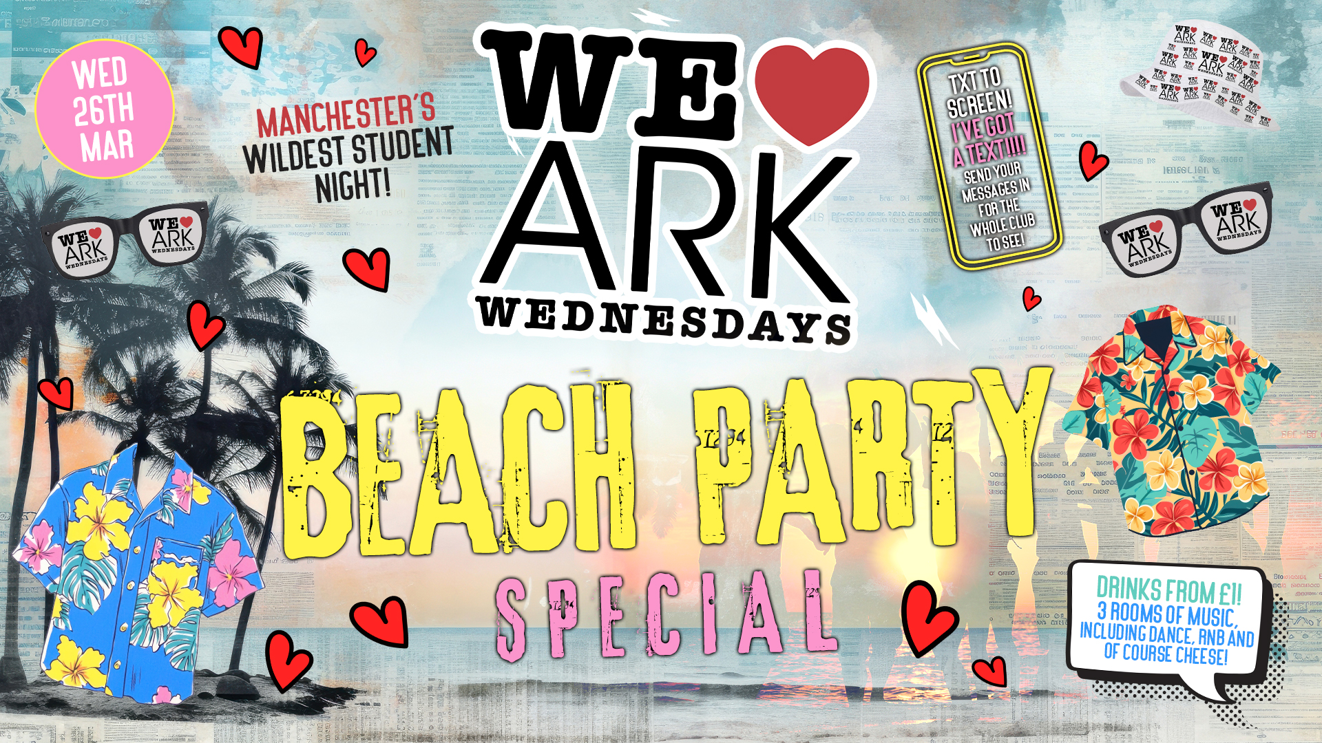 WE LOVE ❤️ WEDNESDAYS – BEACH PARTY SPECIAL 🏝️👙☀️⛱️🕶️ – £2.50 DOUBLES before midnight! ❣️