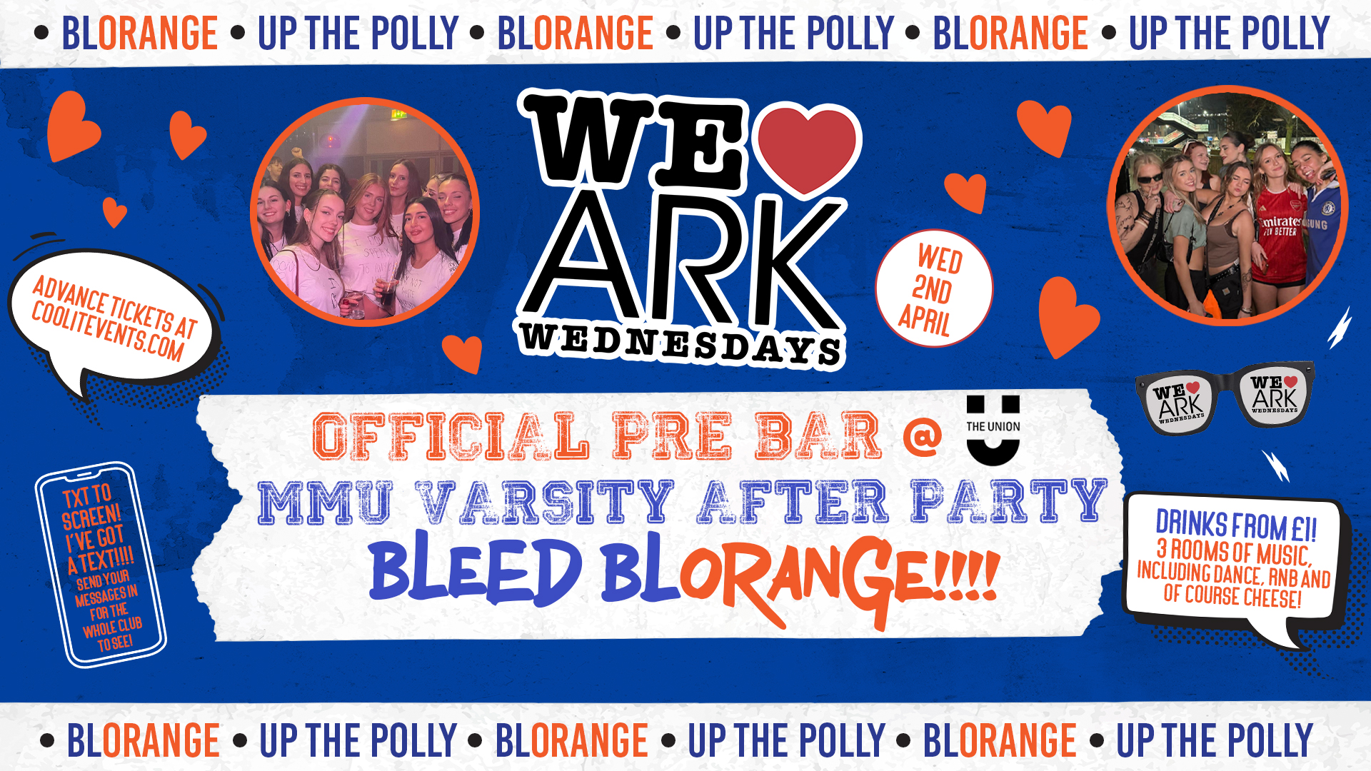 WE LOVE  🧡💙 Wednesdays – VARSITY AFTER PARTY – £2.50 DOUBLES before midnight! ❣️