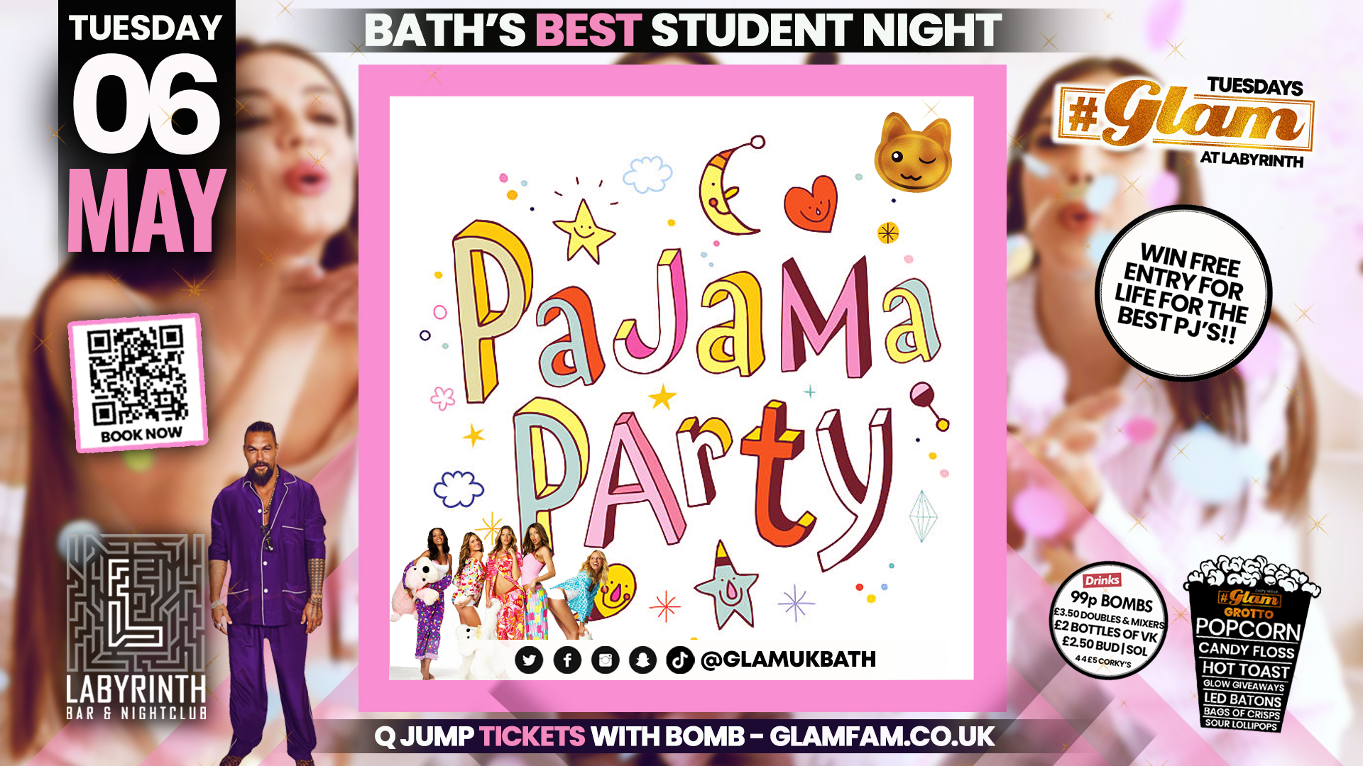 Glam – PYJAMA PARTY! 🤩 FREE T- SHIRT WITH TICKETS!! 😲 Bath’s Wildest Student Night | Tuesdays at Labs 😻