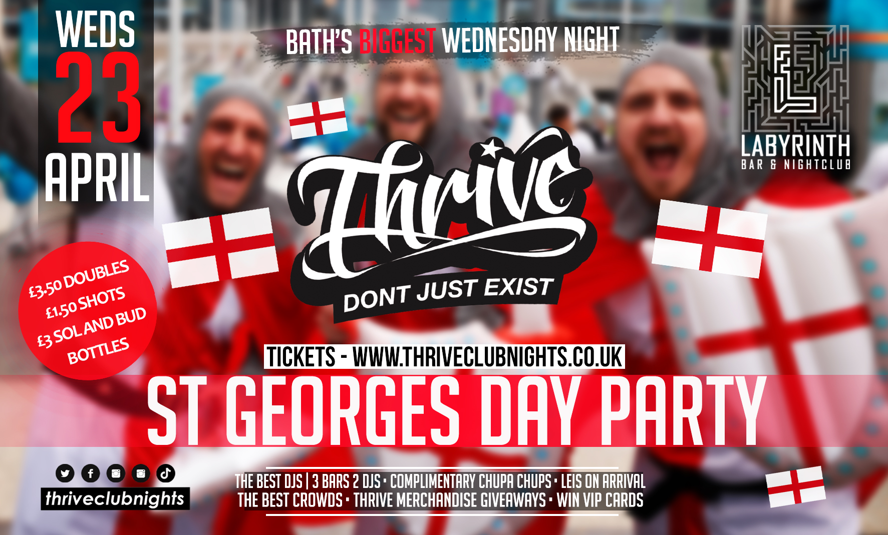 Thrive Wednesdays at Labs – ST GEORGES DAY PARTY!! 🏴󠁧󠁢󠁥󠁮󠁧󠁿 Bath’s Best Wednesday Night! 🥳