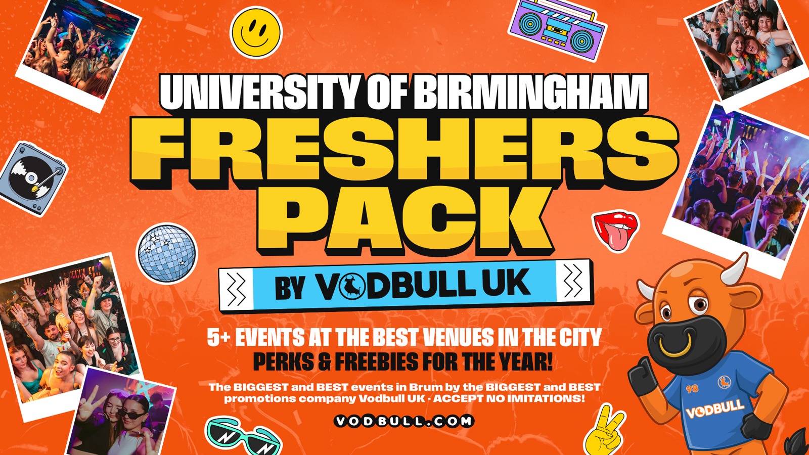 WELCOME TO BIRMINGHAM⭐️ [🔟 MASSIVE EVENTS, 1️⃣ TICKET]  The Vodbull UK Uni of Birmingham Freshers Pack!