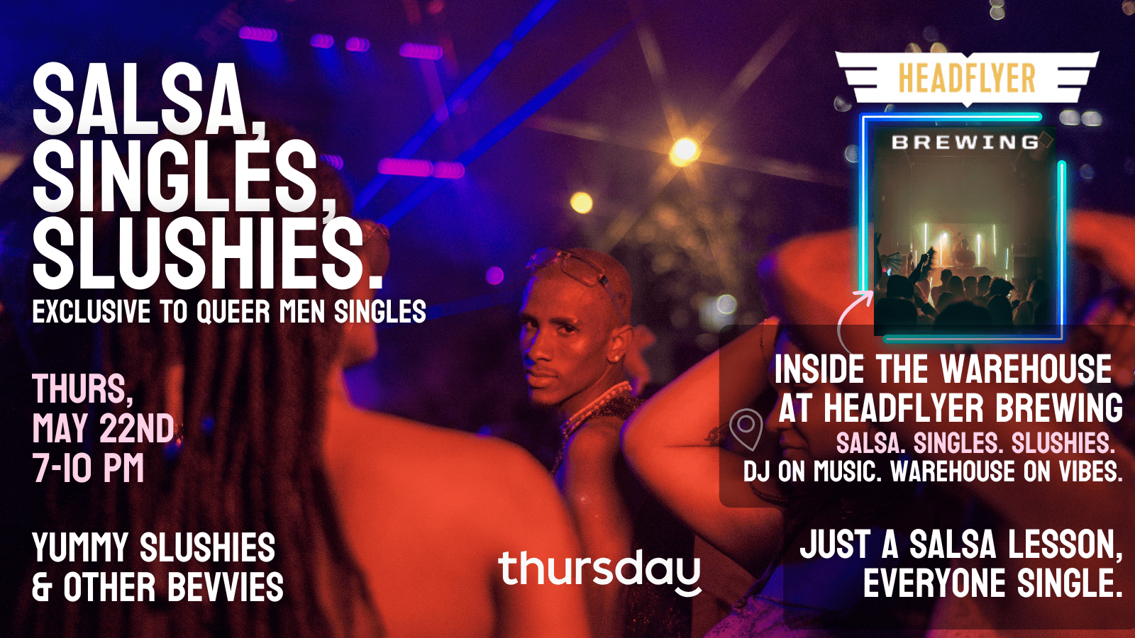 Thursday | Queer Men Singles Salsa Lesson & Mixer | Headflyer Brewing Warehouse