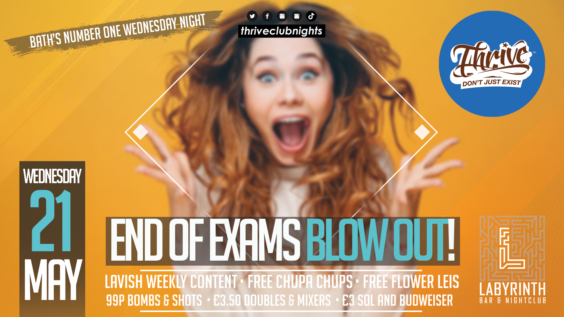 Thrive Wednesdays at Labs – 🎒END OF EXAMS🎒 Bath’s Best Wednesday Night! 🥳