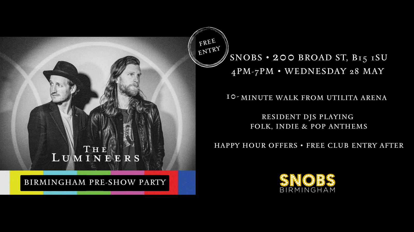 The Lumineers Birmingham Pre Show Party [TODAY] – FREE ENTRY! 28/05