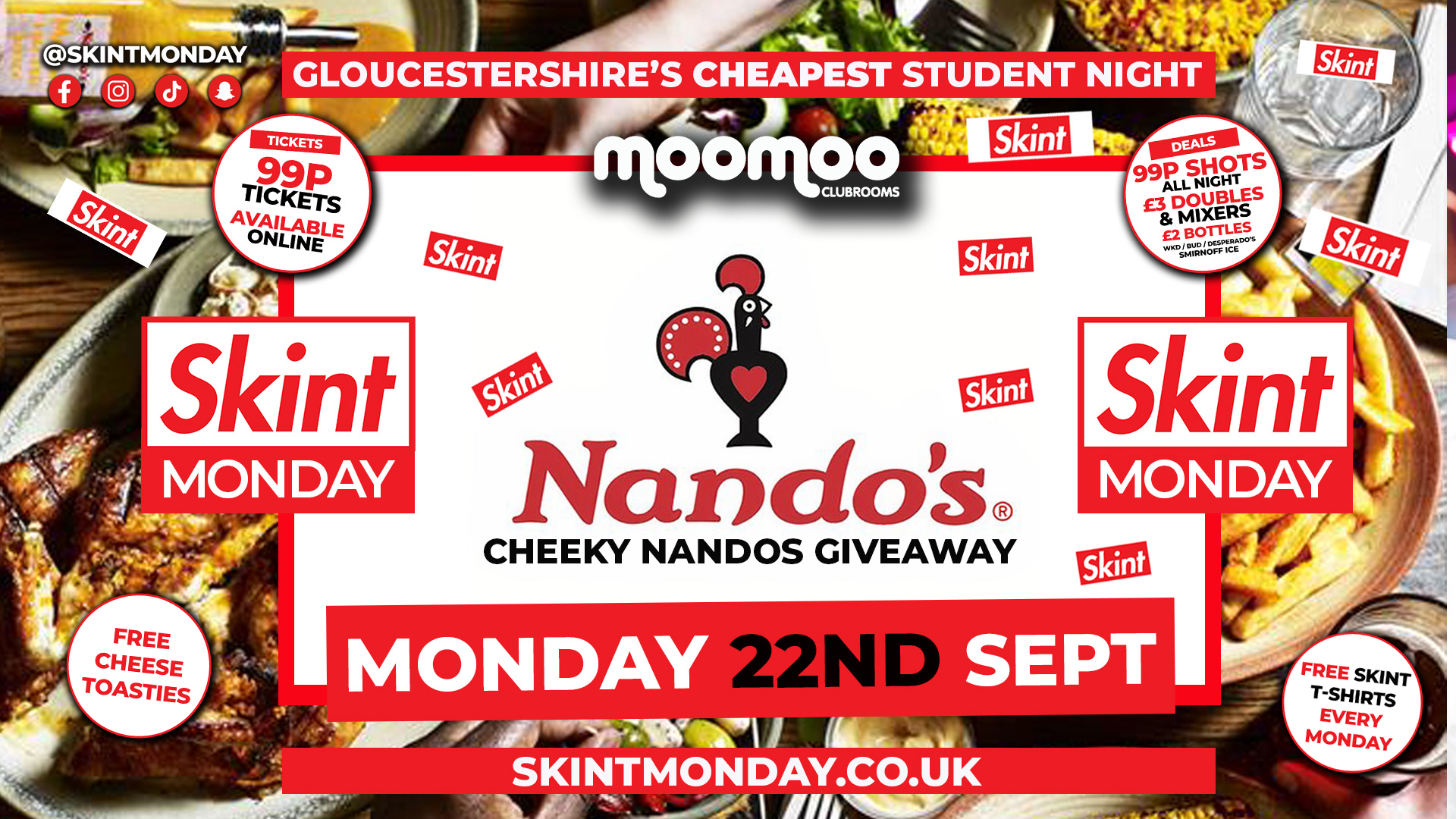 OFFICIAL GLOUCESTERSHIRE WELCOME WEEK 2025 🤑 SKINT NANDOS GIVEAWAY! 💰 Gloucestershire’s Cheapest Student Night! 💯 Drinks and Tickets from 99p! 😲