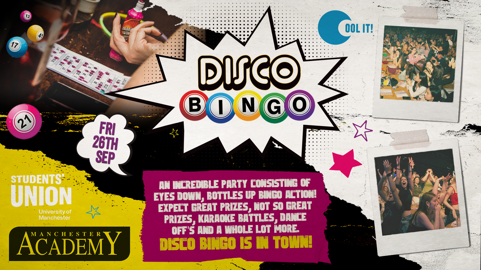DISCO BINGO 🕺🏽🪩 – UNIVERSITY OF MANCHESTER FRESHERS SPECIAL