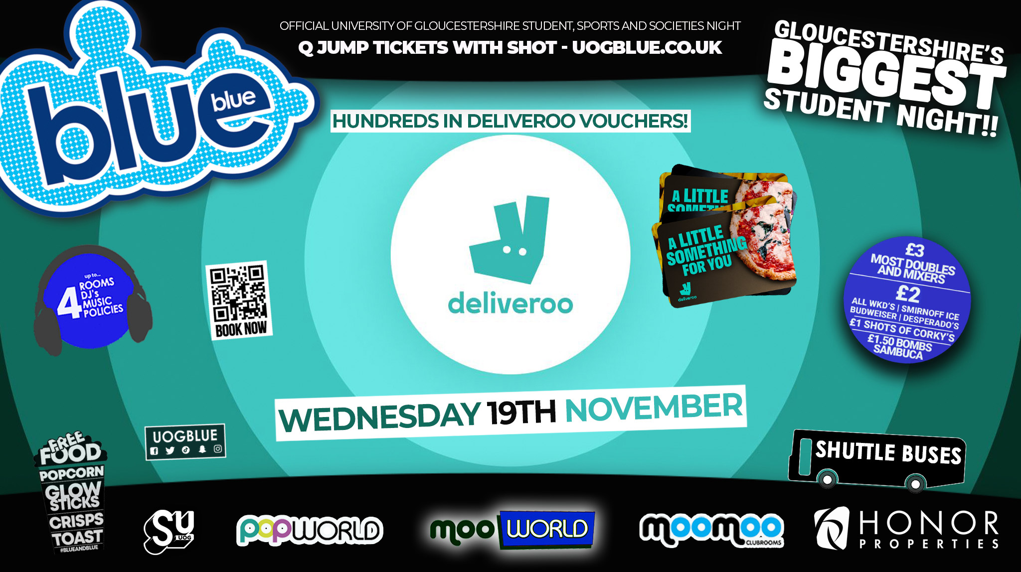 Blue & Blue Wednesdays | 😋 DELIVEROO PARTY 🛵 Gloucestershire’s Biggest Student Night 💙