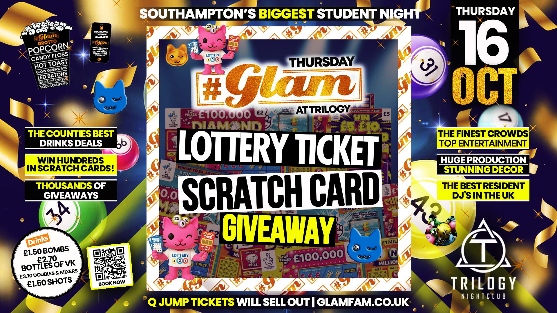 Glam Thursdays | 8️⃣ LOTTERY & SCRATCH CARD GIVEAWAY 🎟️  |  Southampton’s Best Student Night 😻
