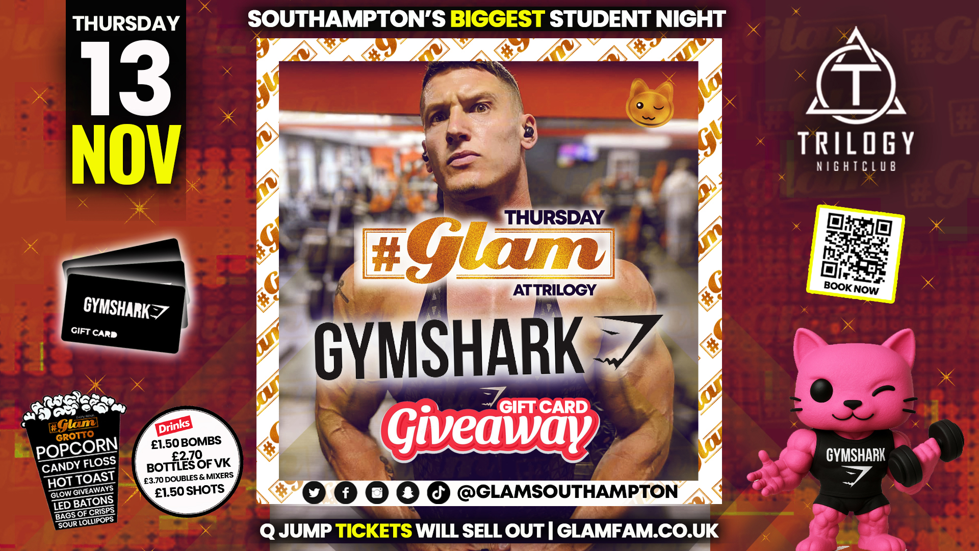 Glam Thursdays | 💪 GYM SHARK GIVEAWAY🦈  | Southampton’s Best Student Night 😻