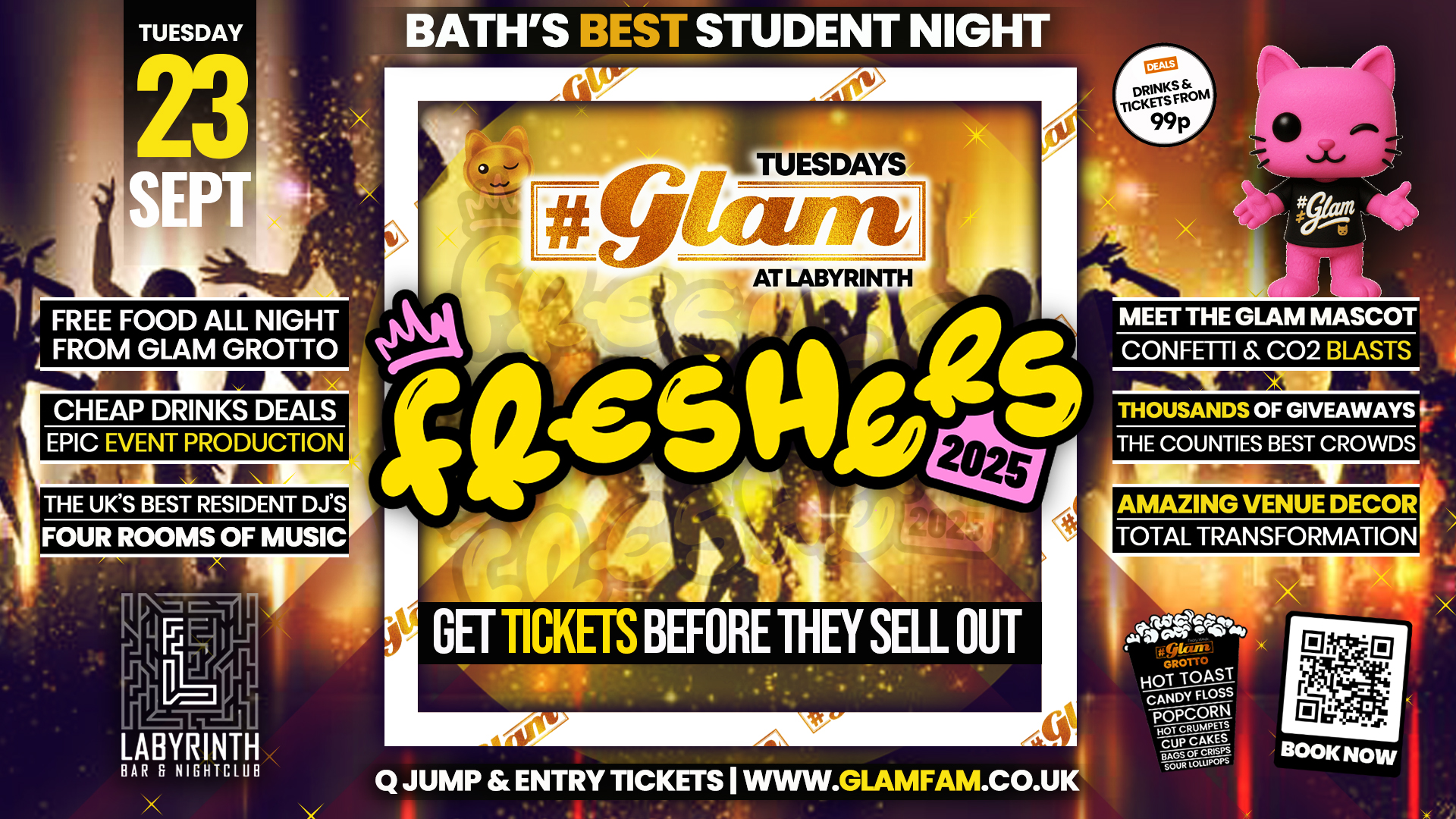Glam – 🤩 SOLD OUT | SPACES AVAILABLE ON THE DOOR WITHOUT TICKETS FRESHERS 2025!! 🤩 | Bath’s Best Student Night! Every Tuesday at Labyrinth! 😻