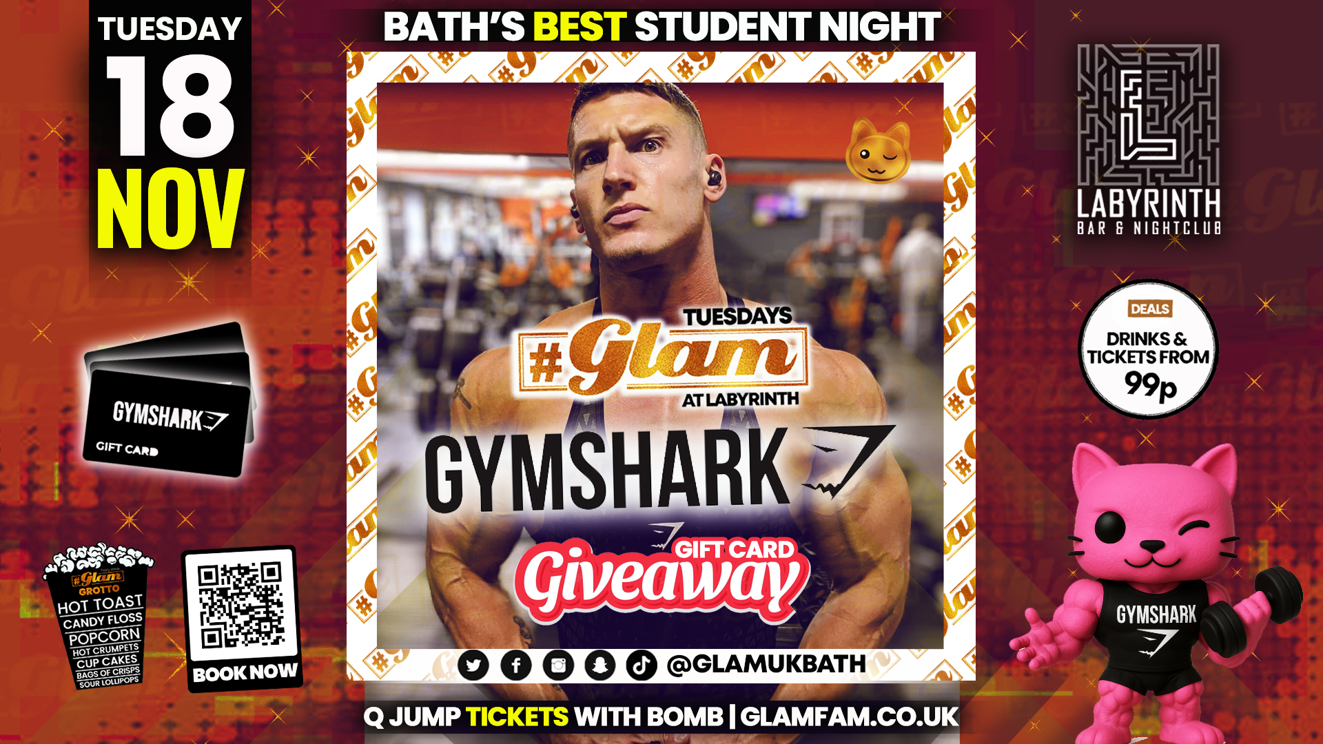 Glam -💪 GYM SHARK GIVEAWAY🦈| | Bath’s Best Student Night! Every Tuesday at Labyrinth! 😻