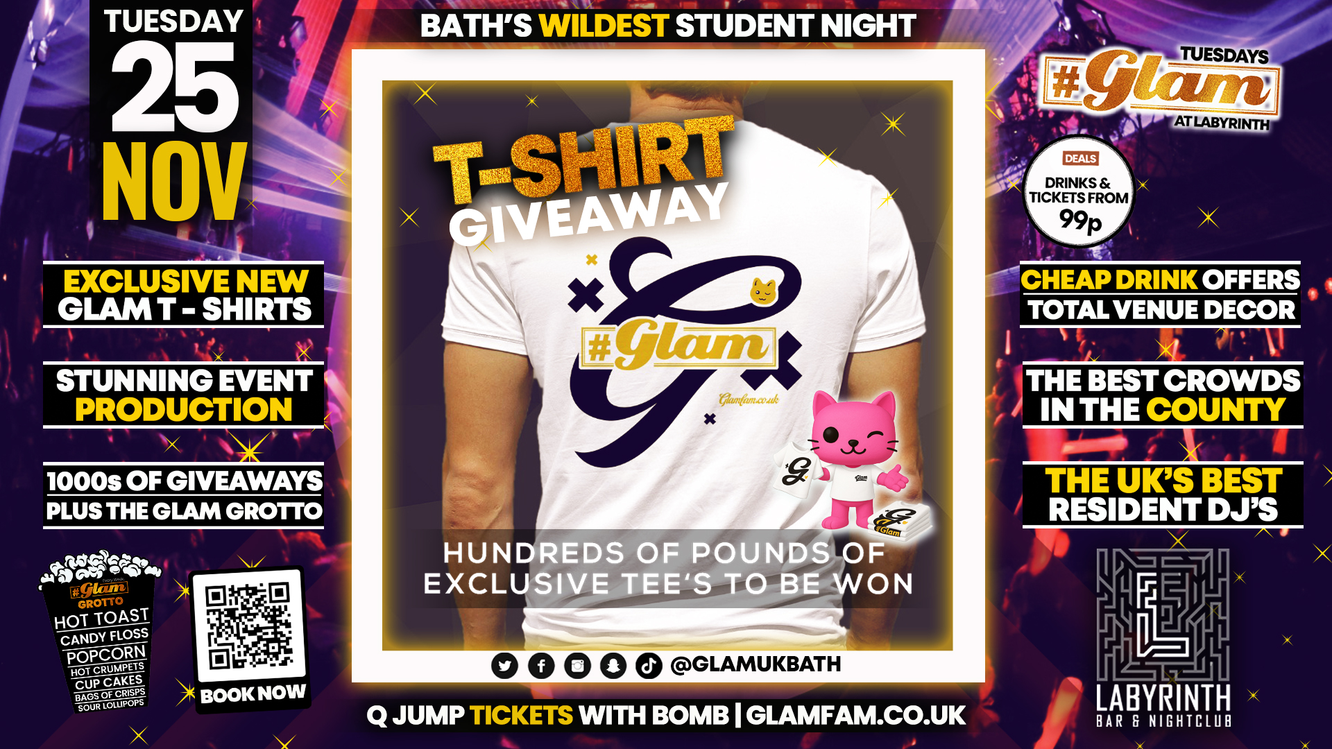 Glam 👚 GLAM T-SHIRT GIVEAWAY! 👕 | Bath’s Best Student Night! Every Tuesday at Labyrinth! 😻