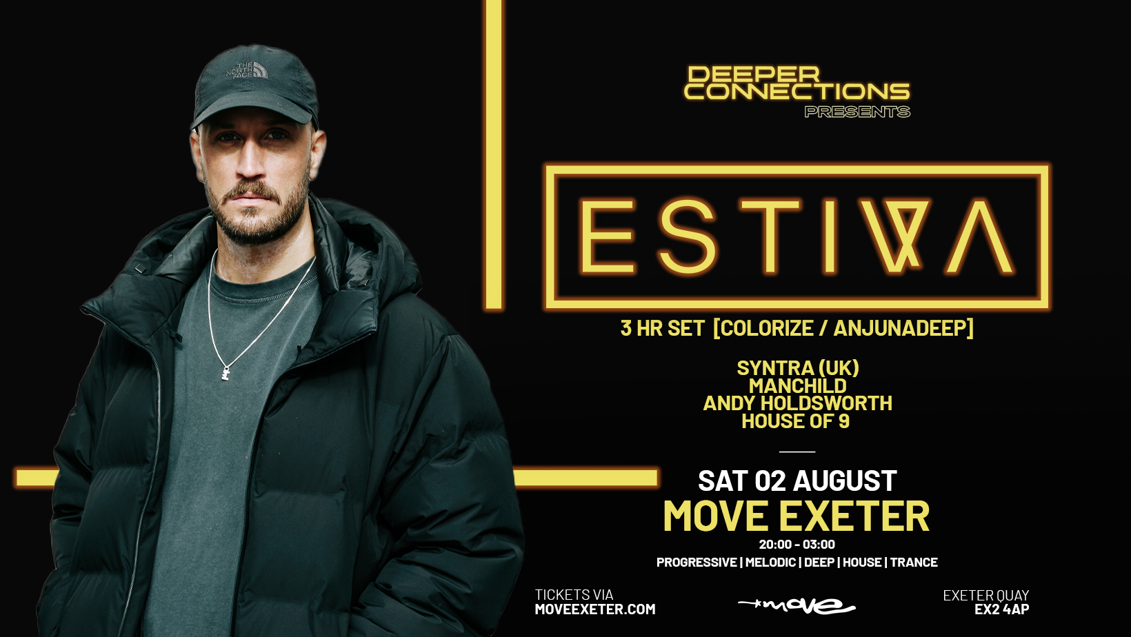 ESTIVA (Anjunadeep / Colorize) – Melodic & Progressive House – Move Exeter – Sat 02 Aug