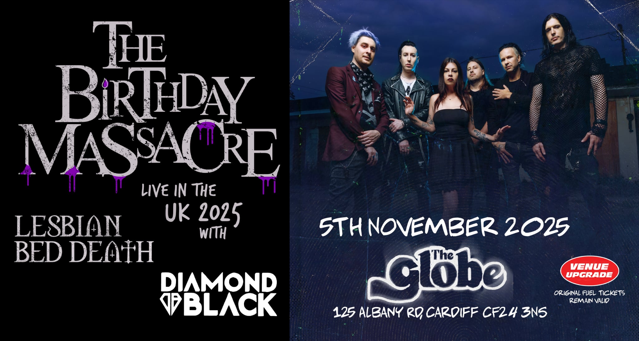 CARDIFF VENUE UPGRADE –  THE BIRTHDAY MASSACRE  2025 UK TOUR – The Globe