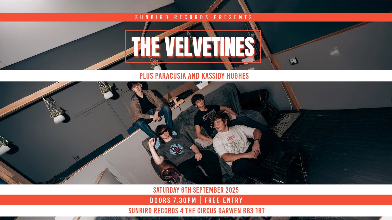 The Velvetines + Paracusia + Kassidy Hughes – Saturday 6th September 2025 | Sunbird Records, Darwen