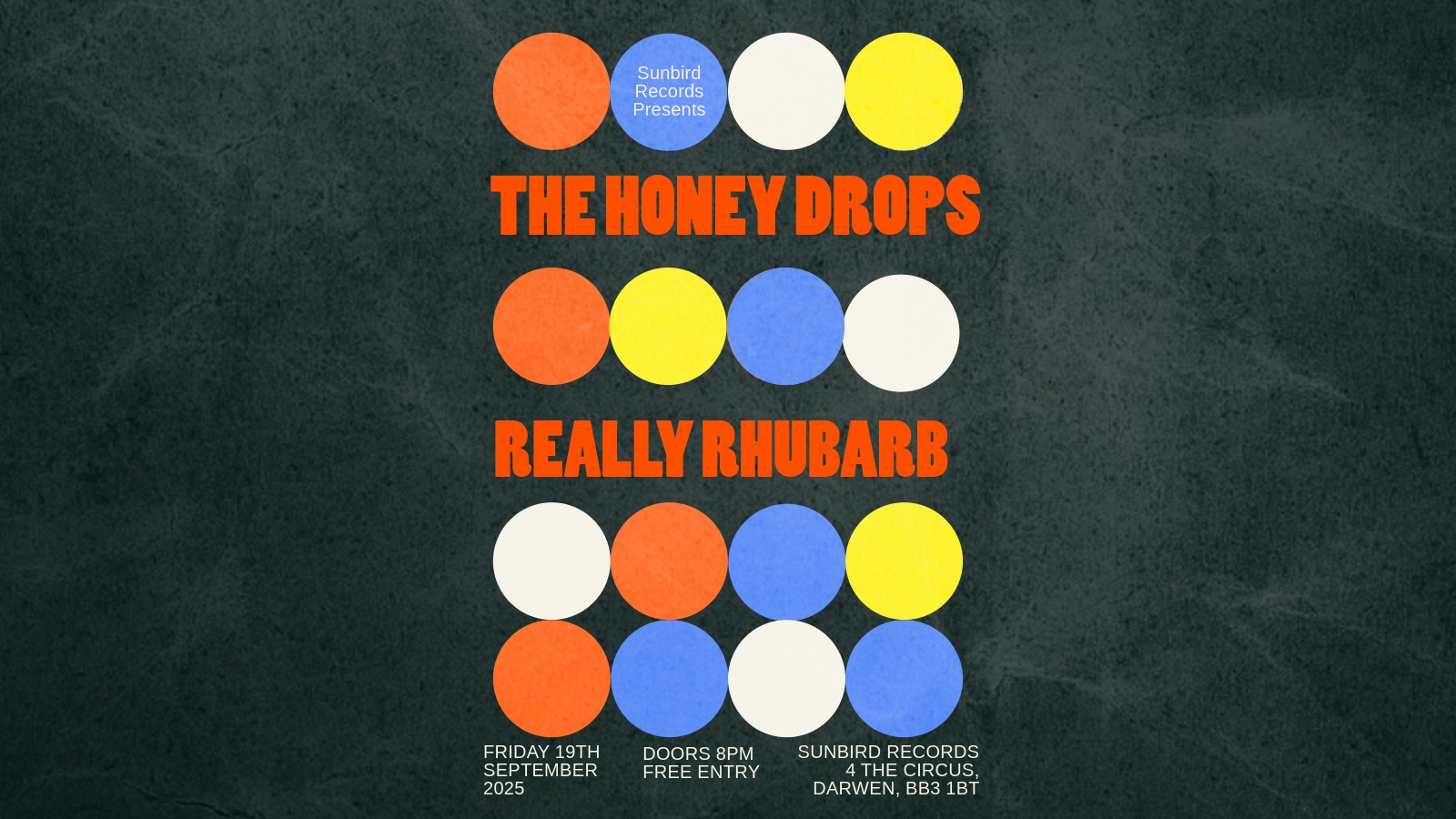 The Honey Drops + Really Rhubarb – Friday 19th September 2025 | Sunbird Records, Darwen