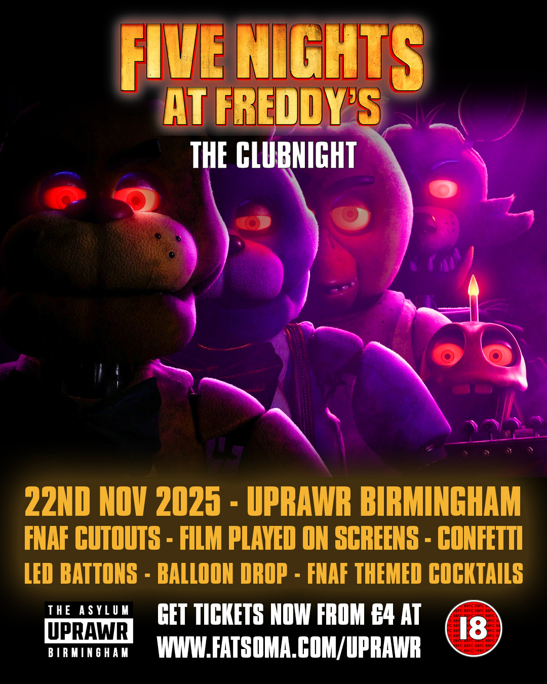 UPRAWR: Five Nights at Freddy’s Clubnight! Final 10 online tickets now on sale – 100 tickets on the door 🐻