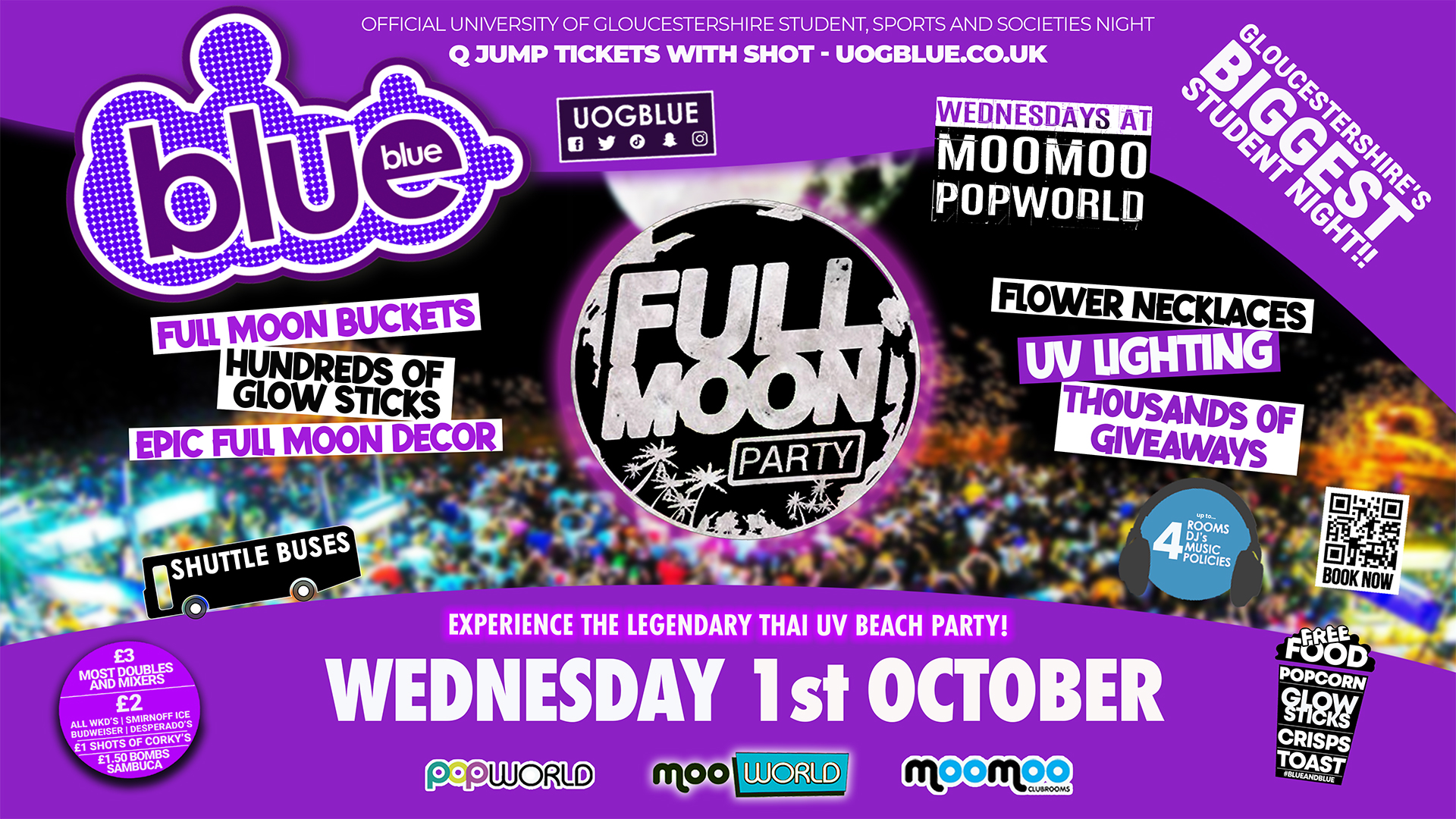 Blue & Blue Wednesdays | 🌕 FULL MOON UV PARTY 🌕 Gloucestershire’s Biggest Student Night 💙