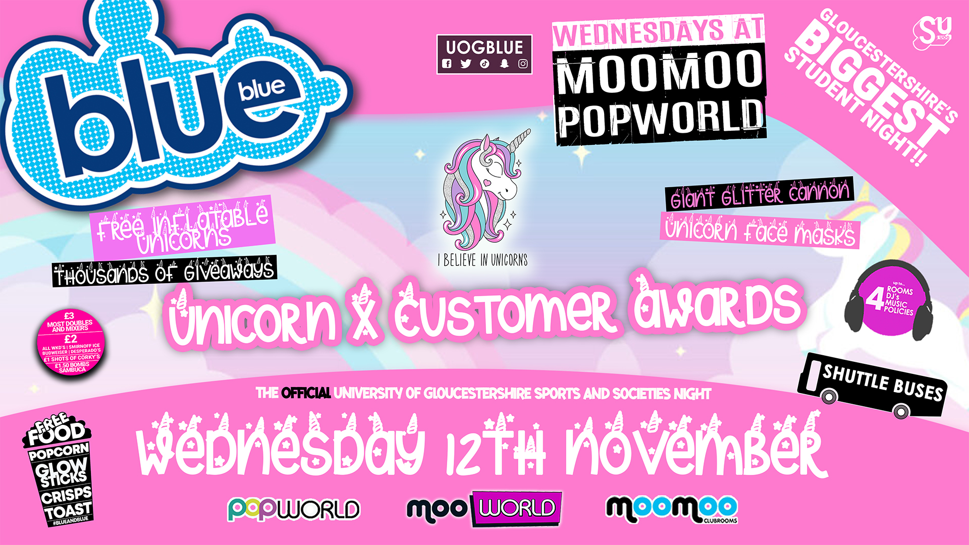 Blue & Blue Wednesdays | 🦄 Unicorn x Customer Awards 🦄 Gloucestershire’s Biggest Student Night 💙
