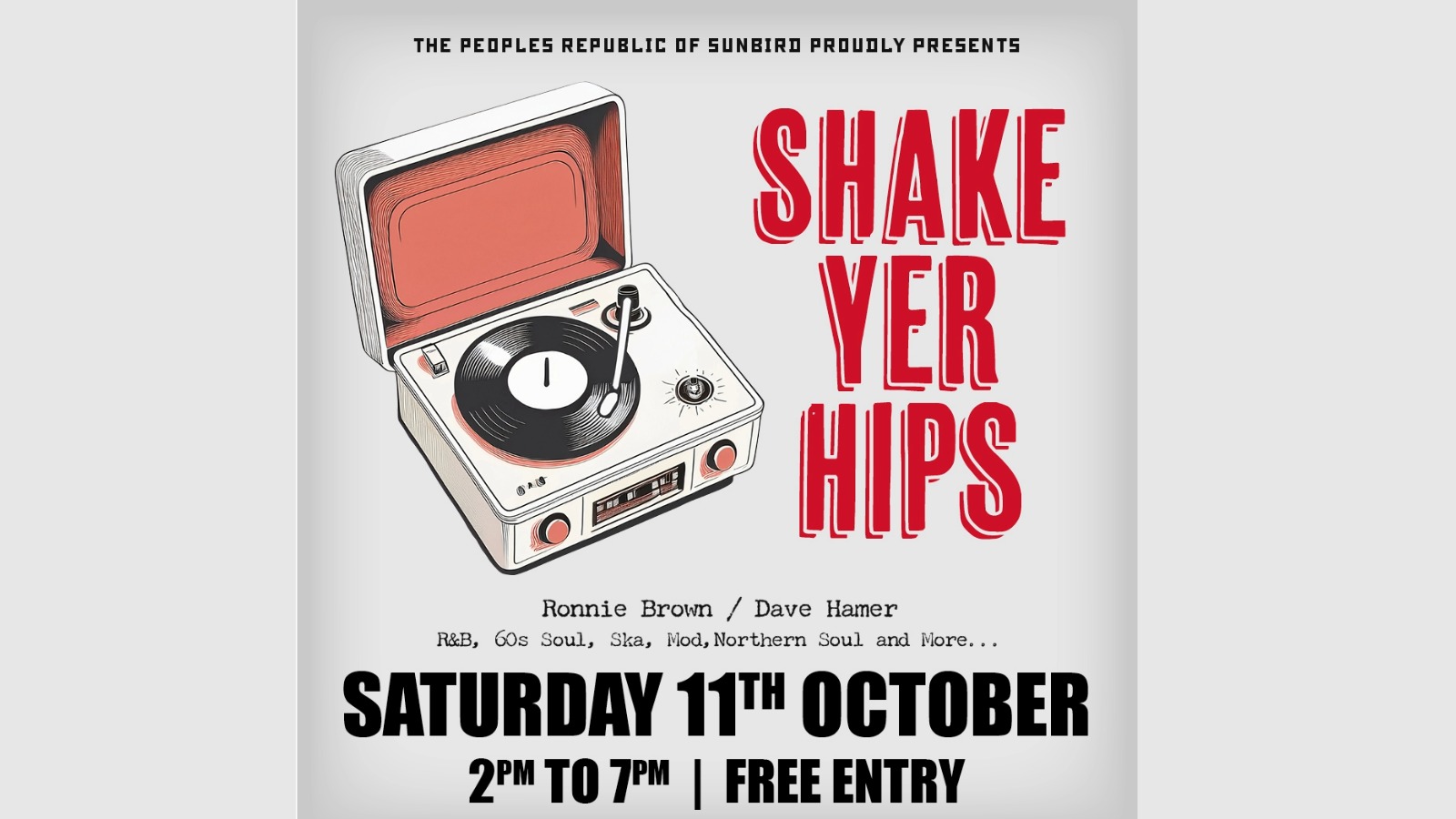 Shake Yer Hips – Saturday 11th October 2025 | Sunbird Records, Darwen