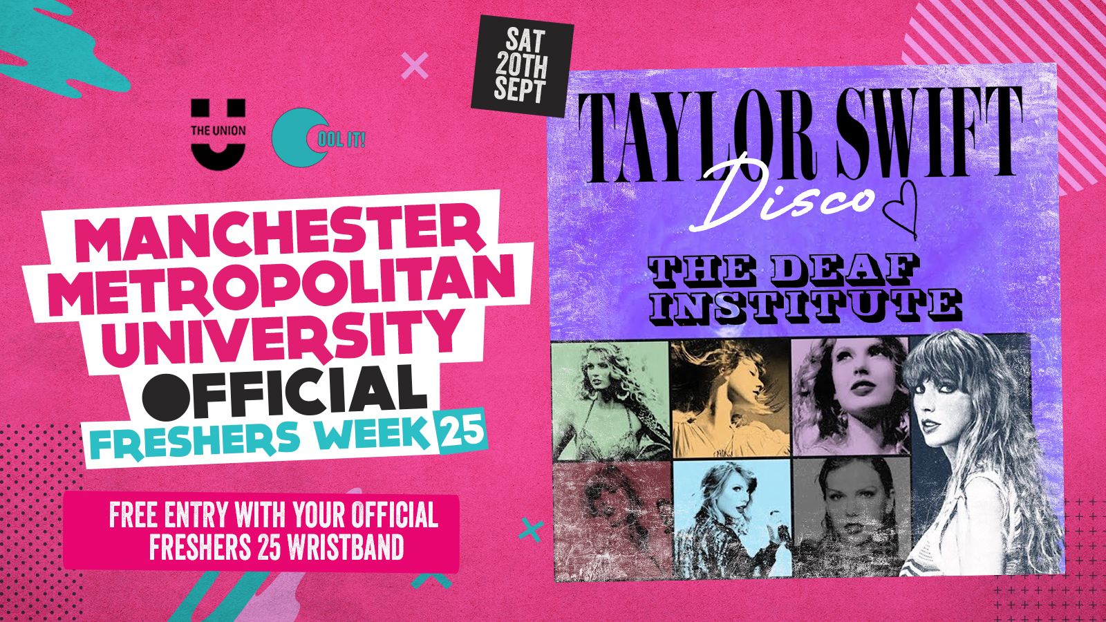 MANCHESTER MET – MMU – OFFICIAL All Access Freshers Wristband 2025 🎟️ DAY 7 – EVENT 7 – THE ICONIC TAYLOR SWIFT NIGHT 🪅🎶🪩