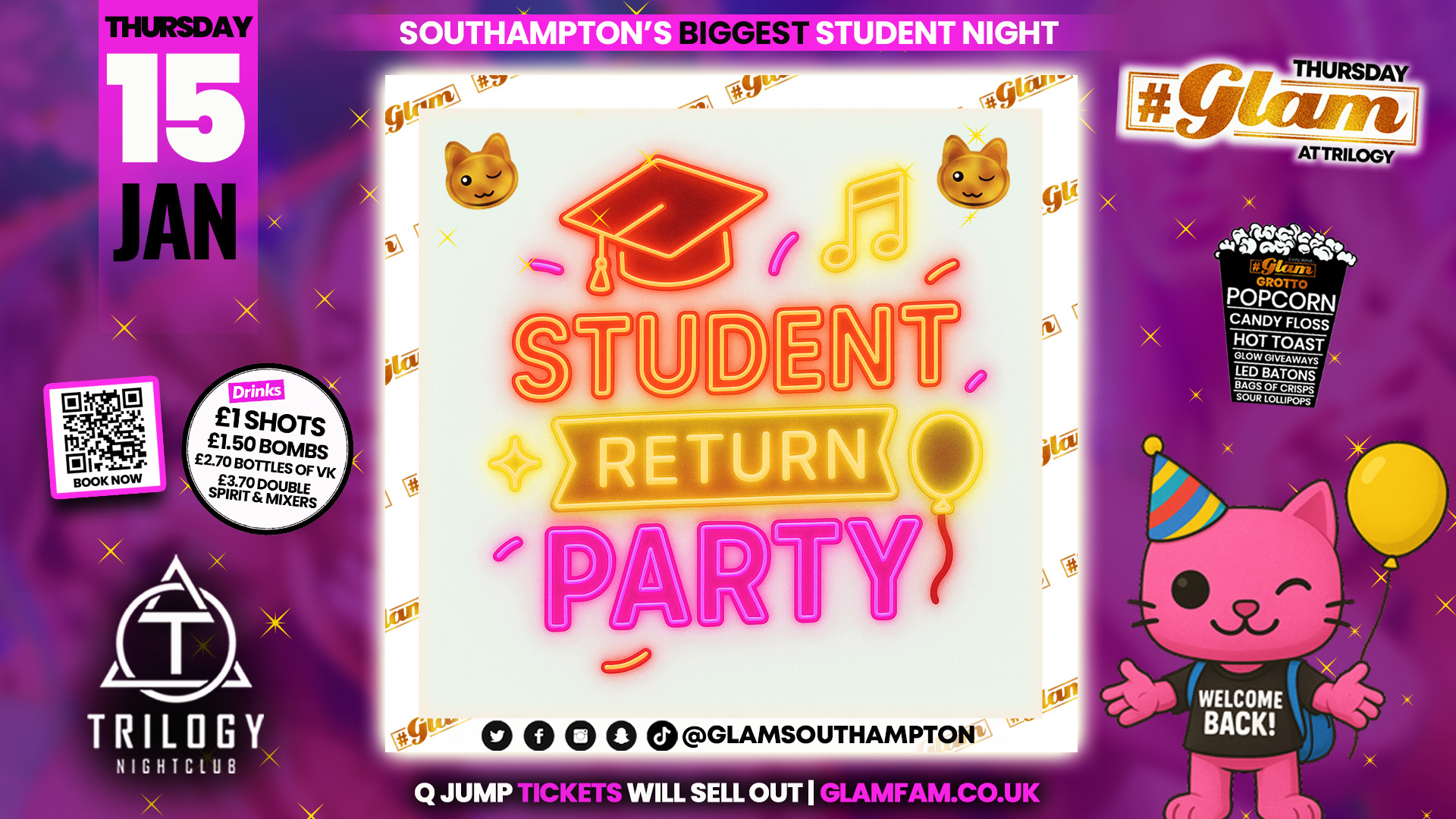 Glam Thursdays | ‼️Student Return Party‼️ Southampton’s Best Student Night 😻 £1 Shots All Night!