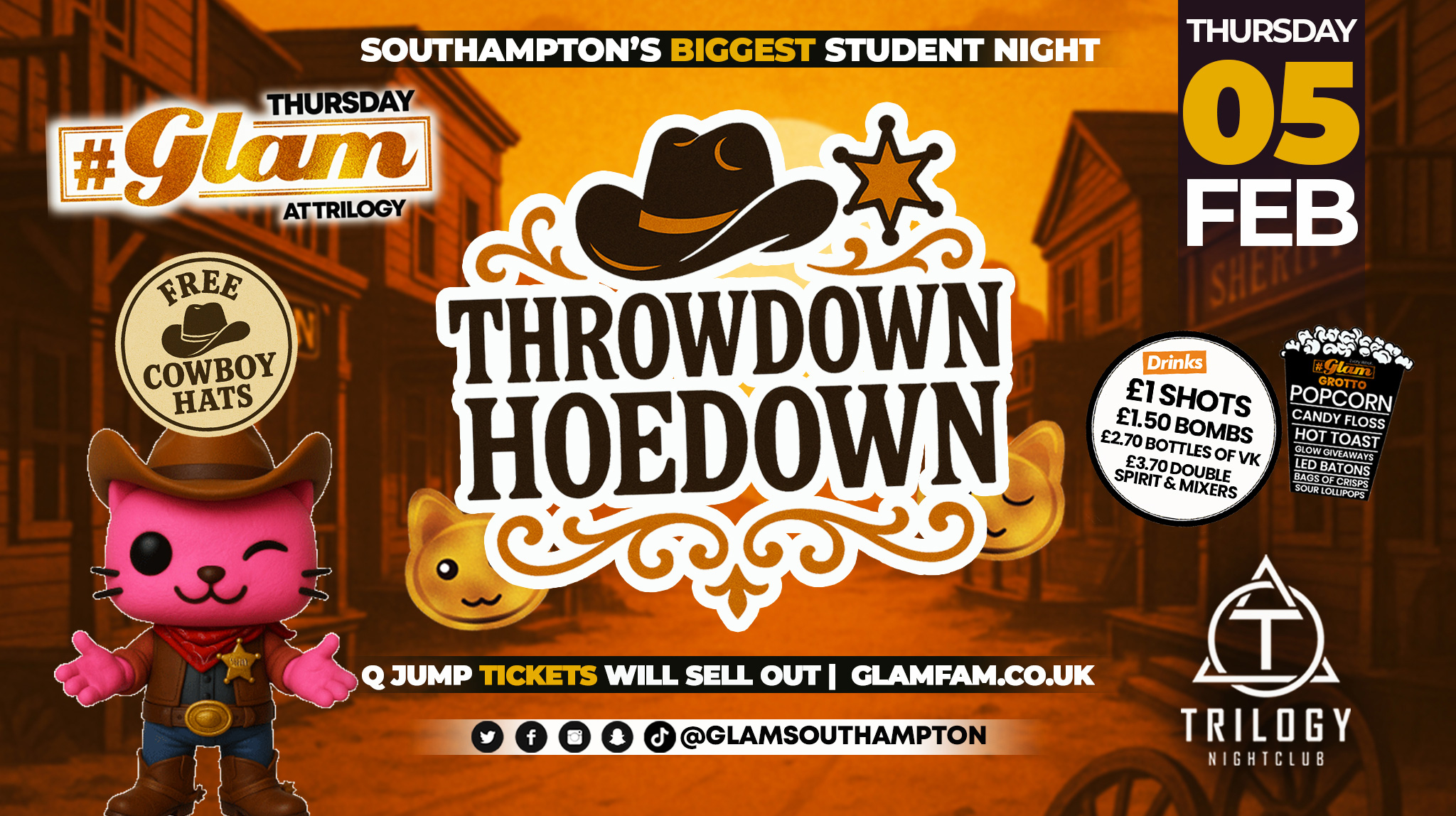 Glam Thursdays | 🤠 REFRESHERS THROWDOWN HOEDOWN!! 🤠 Southampton’s Best Student Night 😻 £1 Shots All Night! 🥃
