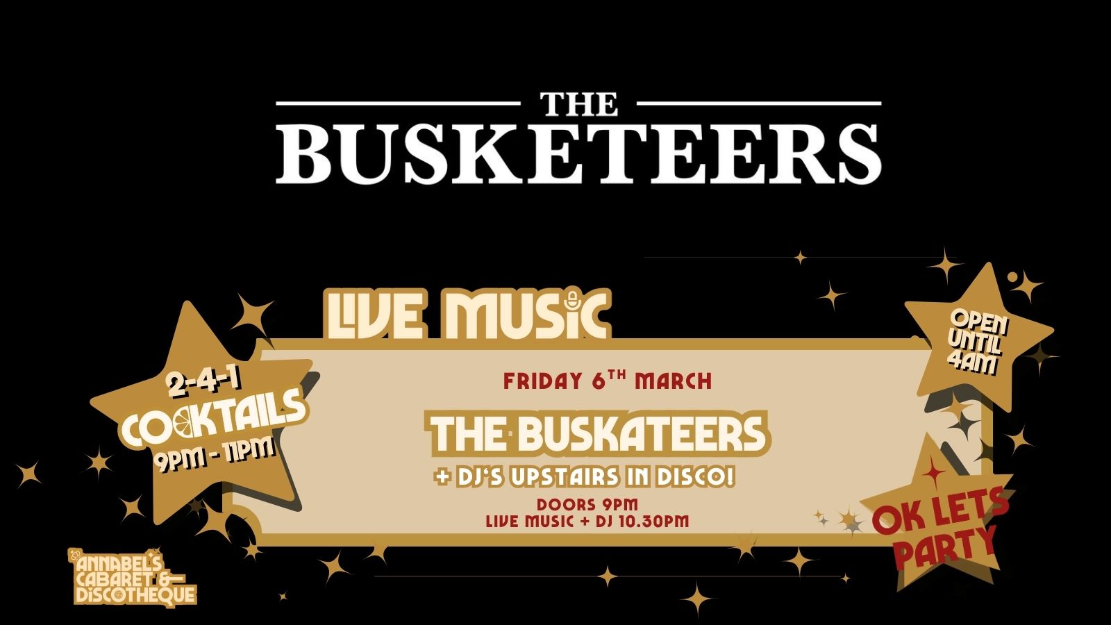 Live Music: THE BUSKETEERS // Annabel’s Cabaret & Discotheque