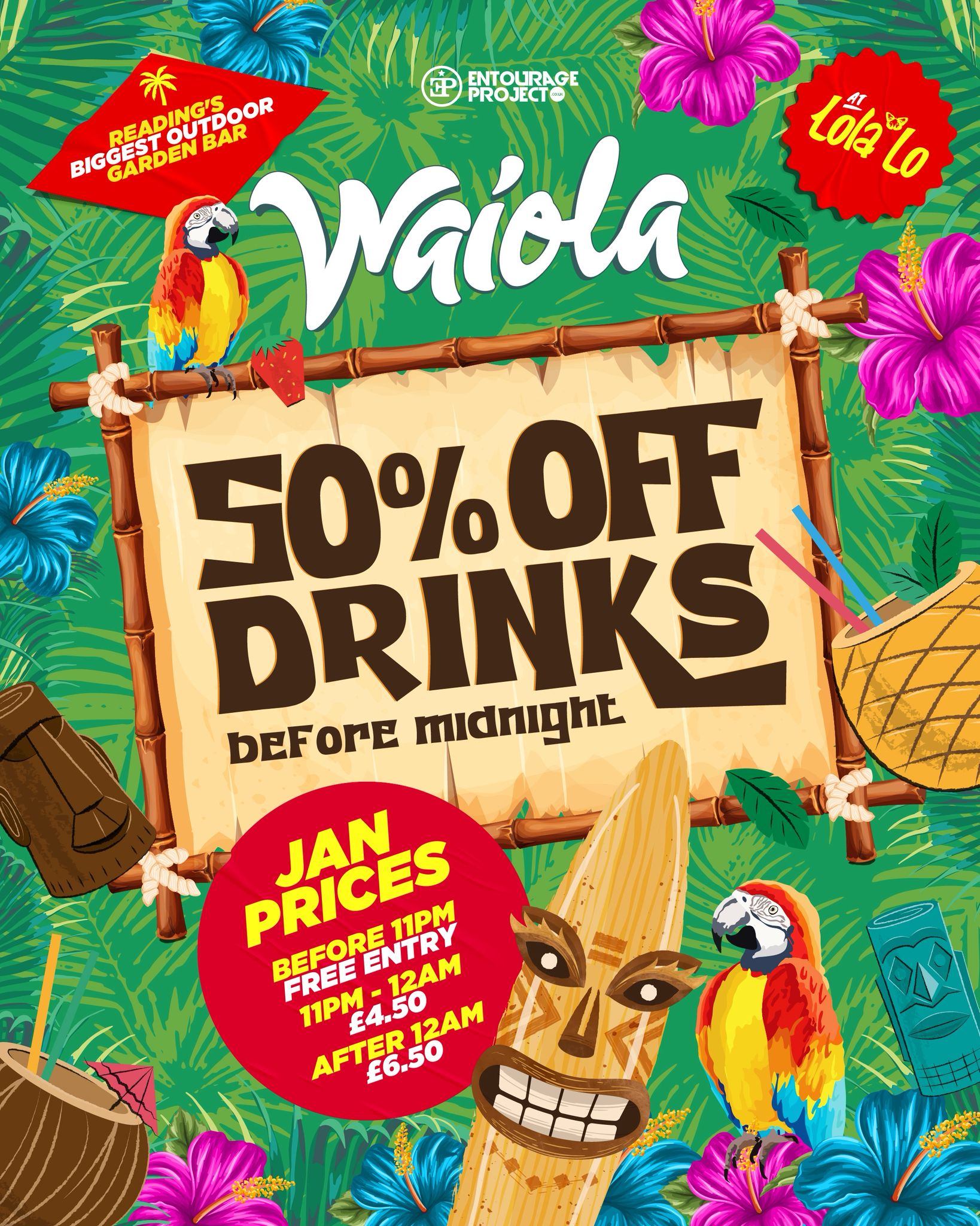 Waiola : 2 FOR 1 ENTRIES + 50% OFF DRINKS UNTIL MIDNIGHT 🍹